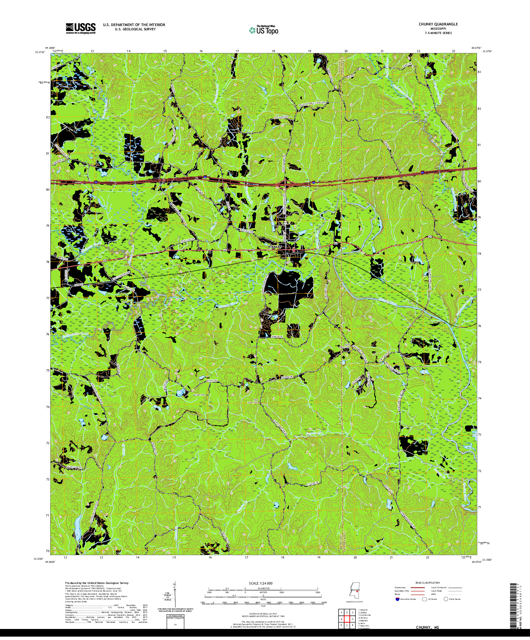 USGS US TOPO 7.5-MINUTE MAP FOR CHUNKY, MS 2020