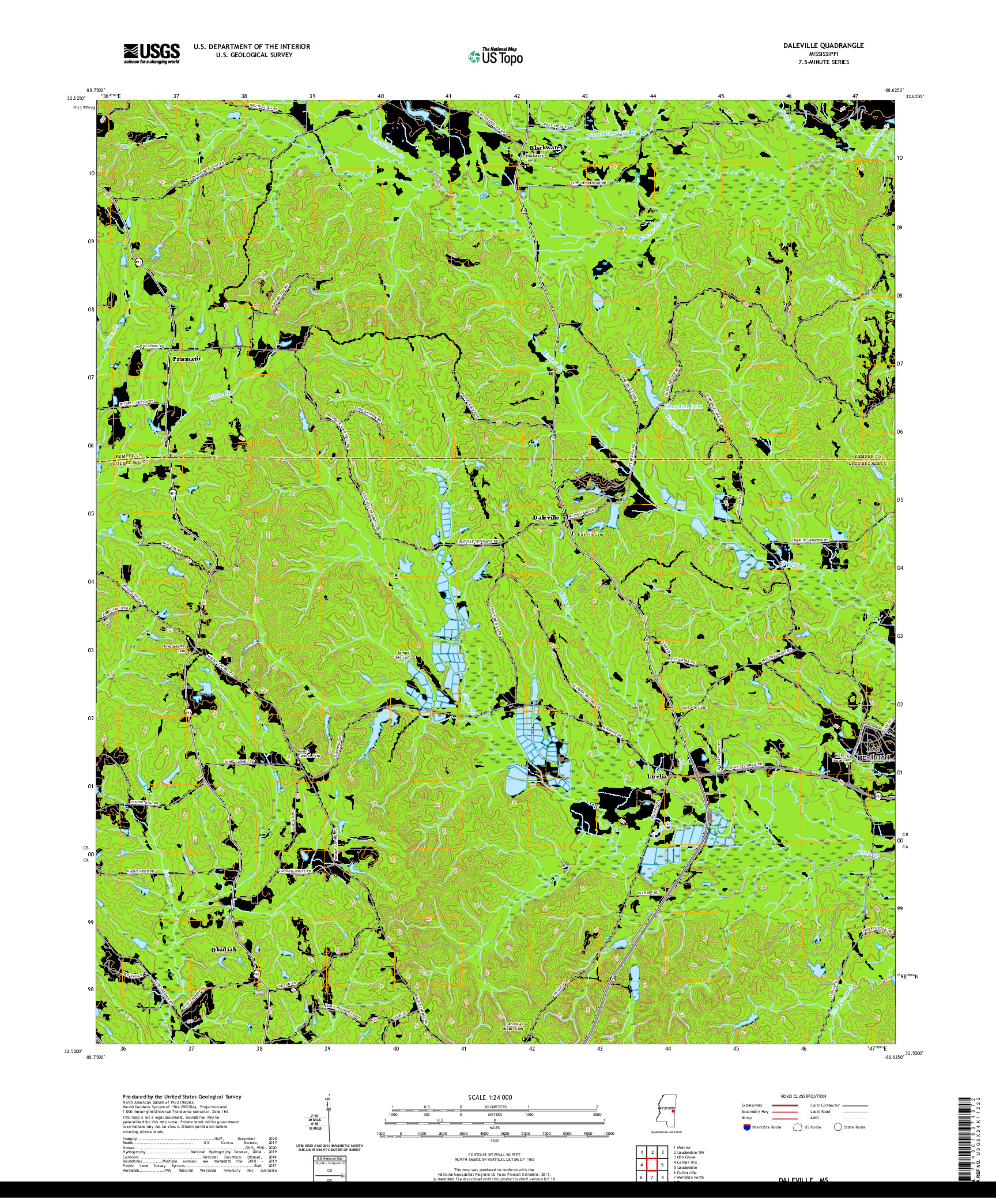 USGS US TOPO 7.5-MINUTE MAP FOR DALEVILLE, MS 2020