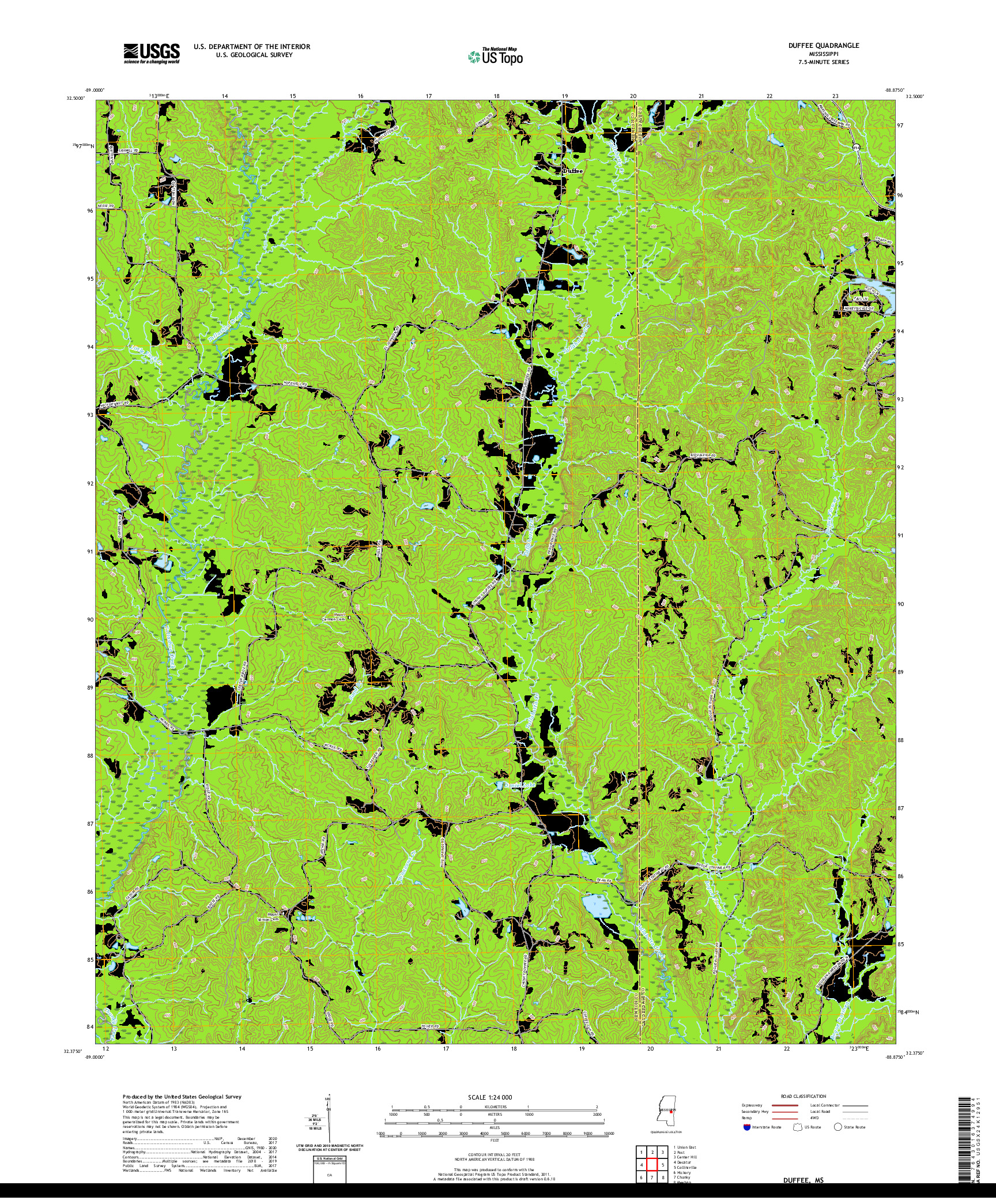 USGS US TOPO 7.5-MINUTE MAP FOR DUFFEE, MS 2020