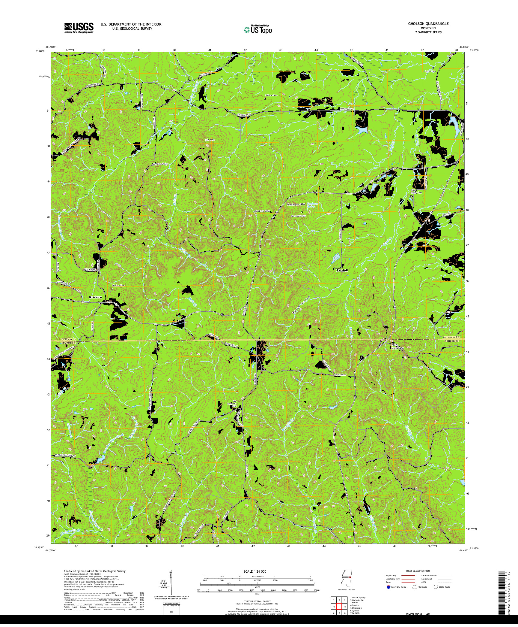 USGS US TOPO 7.5-MINUTE MAP FOR GHOLSON, MS 2020