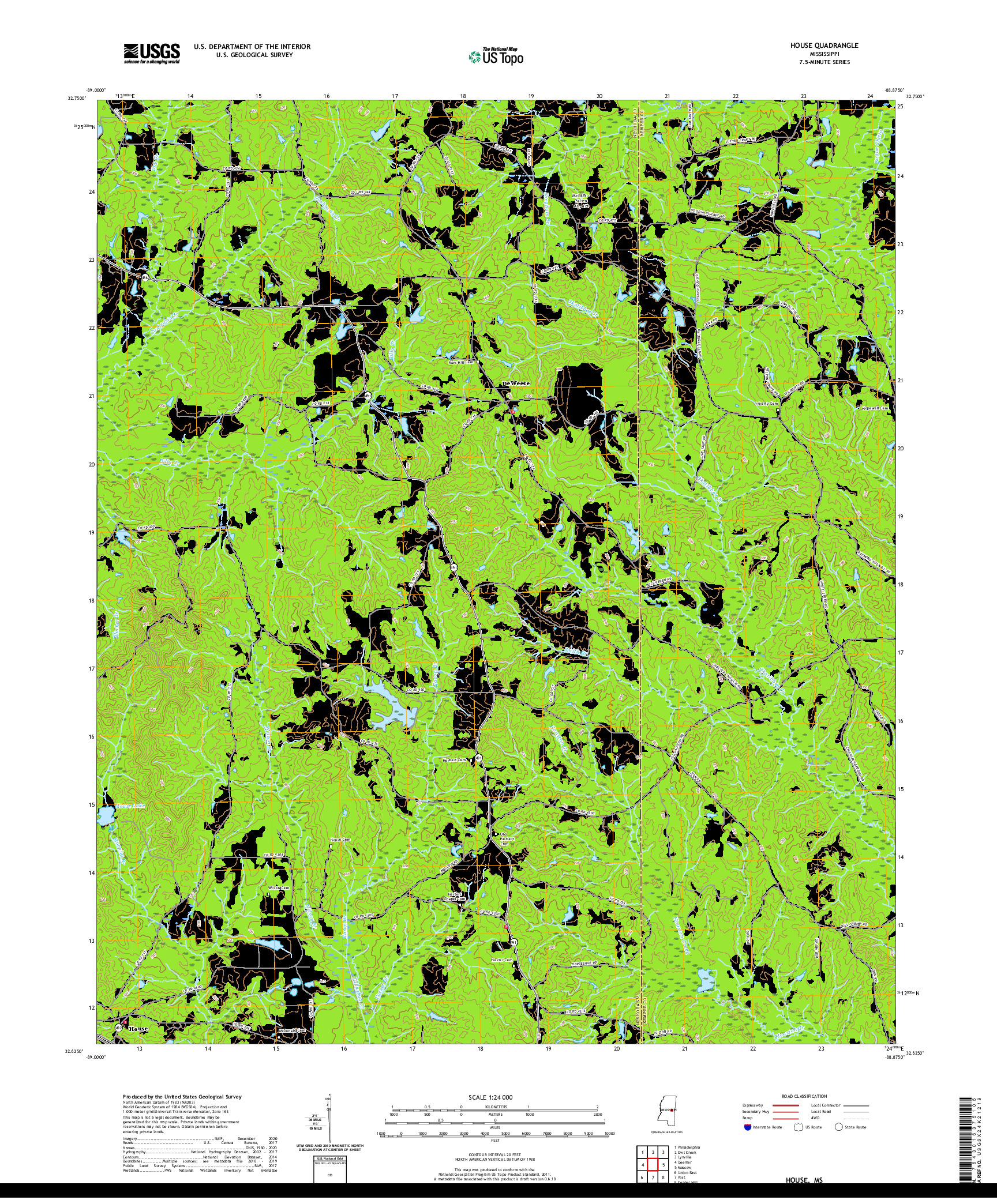 USGS US TOPO 7.5-MINUTE MAP FOR HOUSE, MS 2020