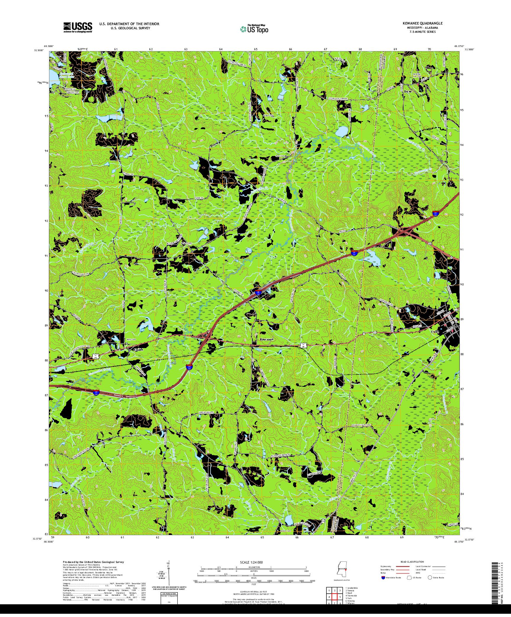 USGS US TOPO 7.5-MINUTE MAP FOR KEWANEE, MS,AL 2020