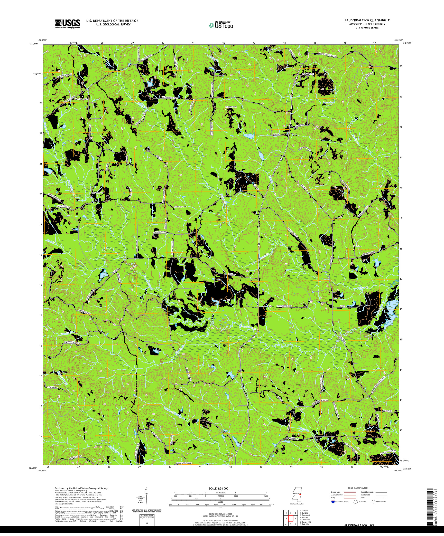 USGS US TOPO 7.5-MINUTE MAP FOR LAUDERDALE NW, MS 2020