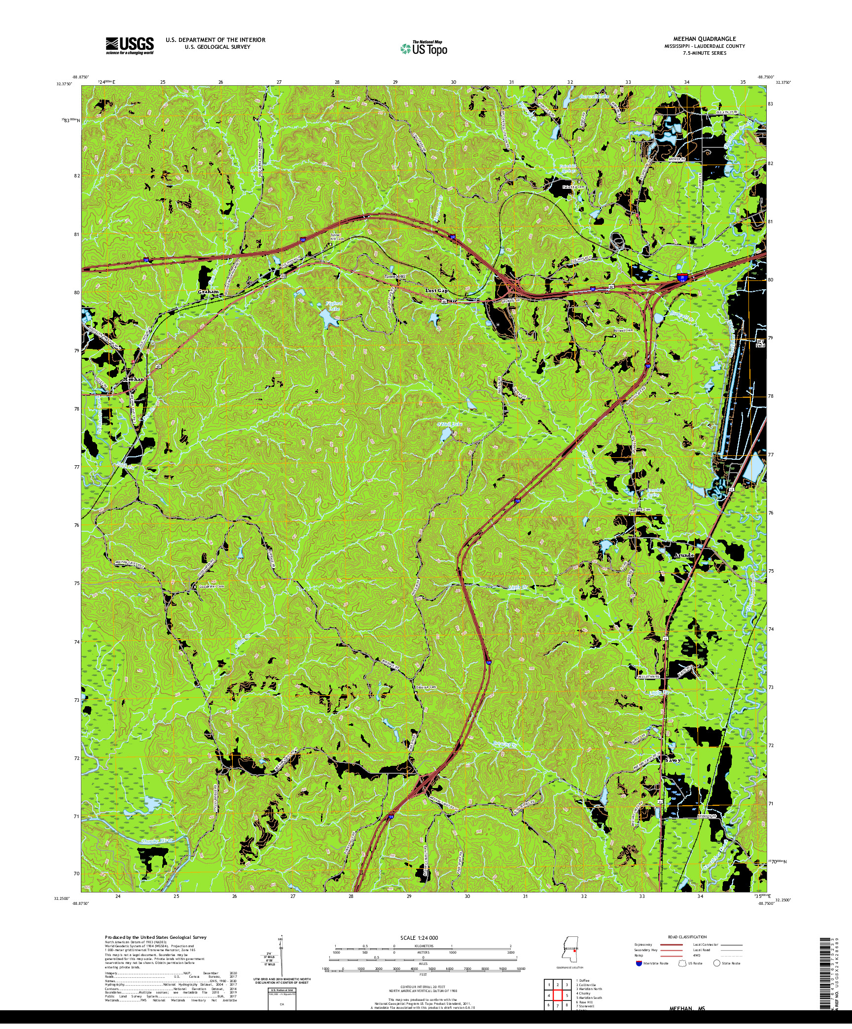 USGS US TOPO 7.5-MINUTE MAP FOR MEEHAN, MS 2020
