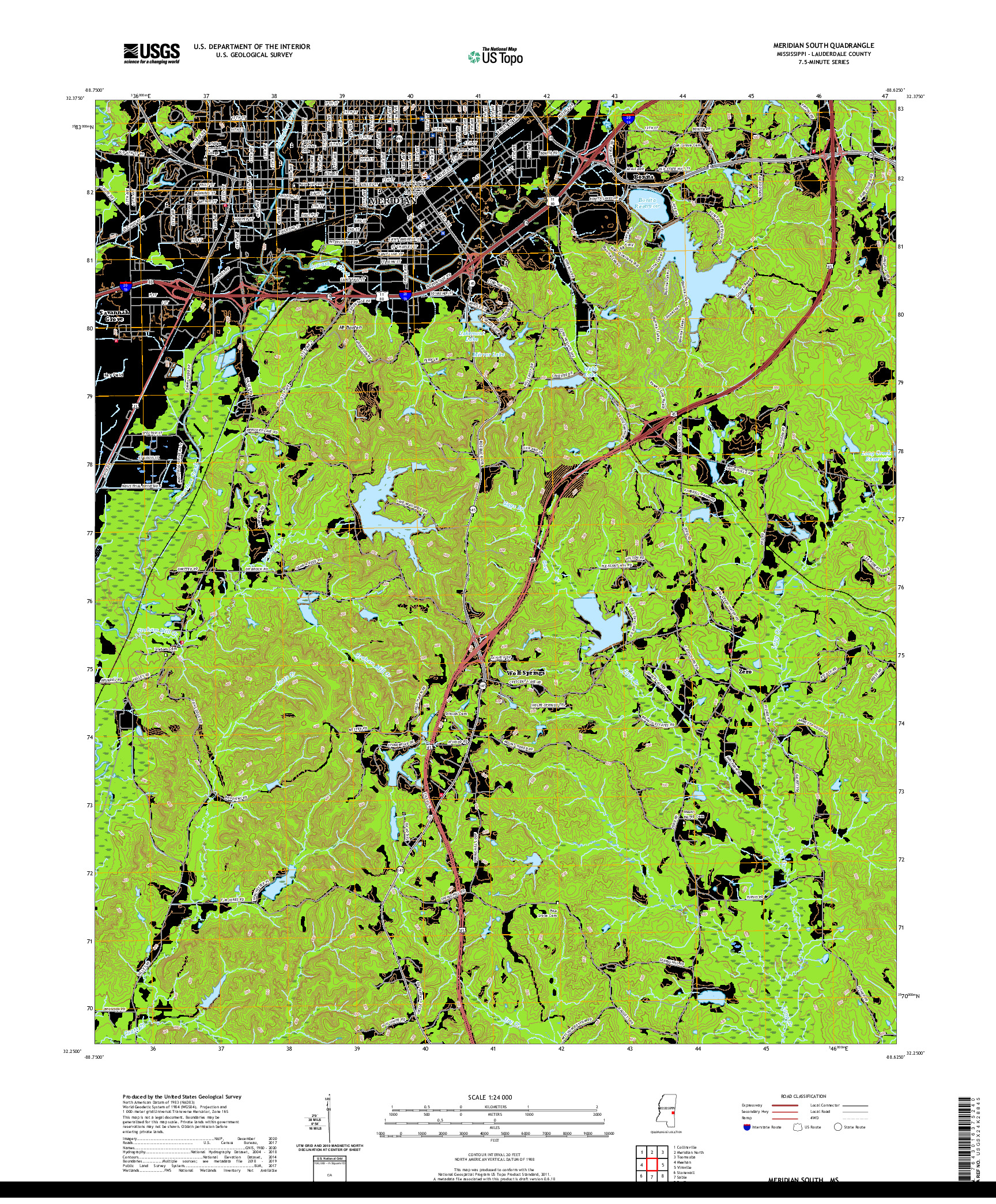USGS US TOPO 7.5-MINUTE MAP FOR MERIDIAN SOUTH, MS 2020