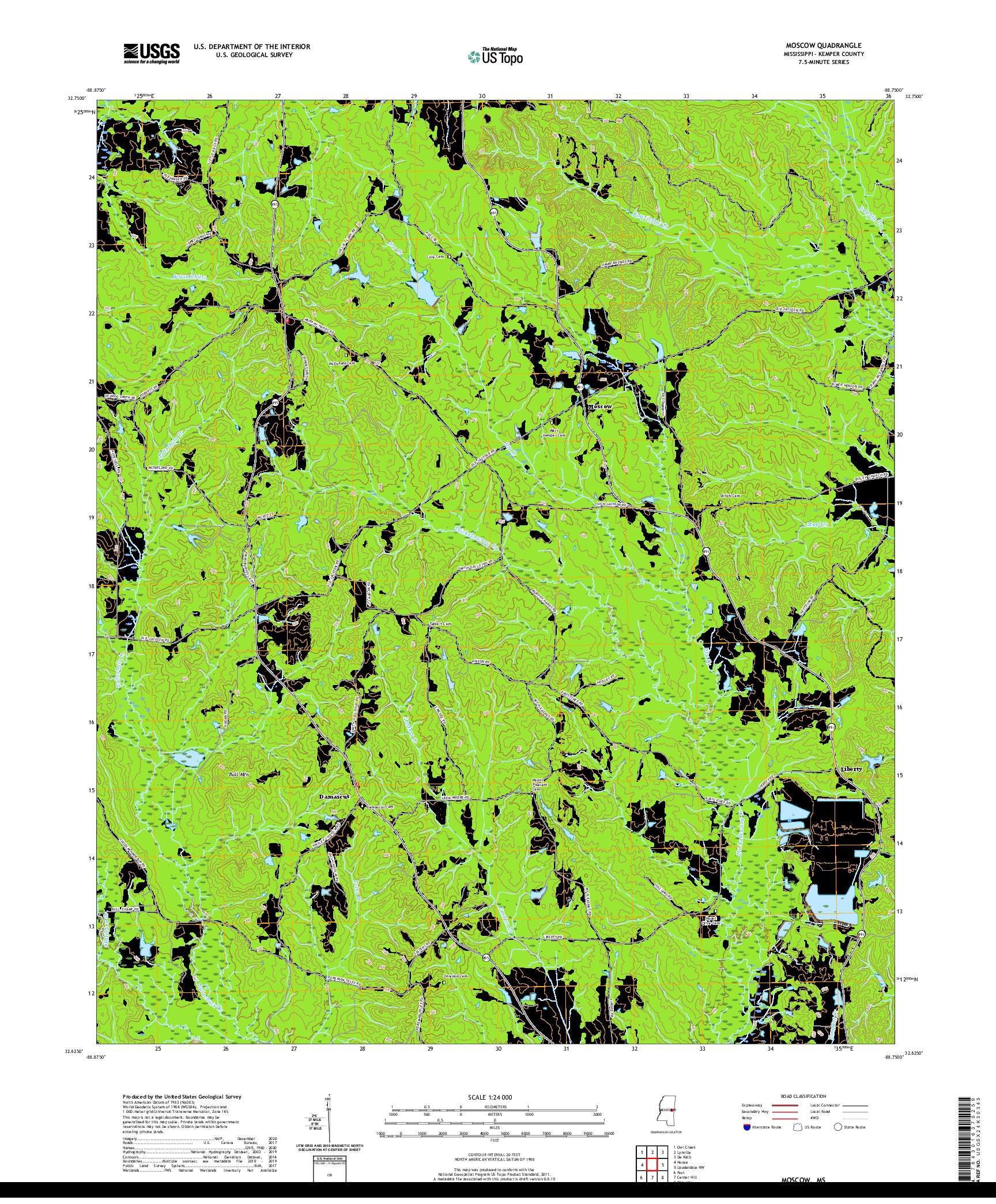 USGS US TOPO 7.5-MINUTE MAP FOR MOSCOW, MS 2020