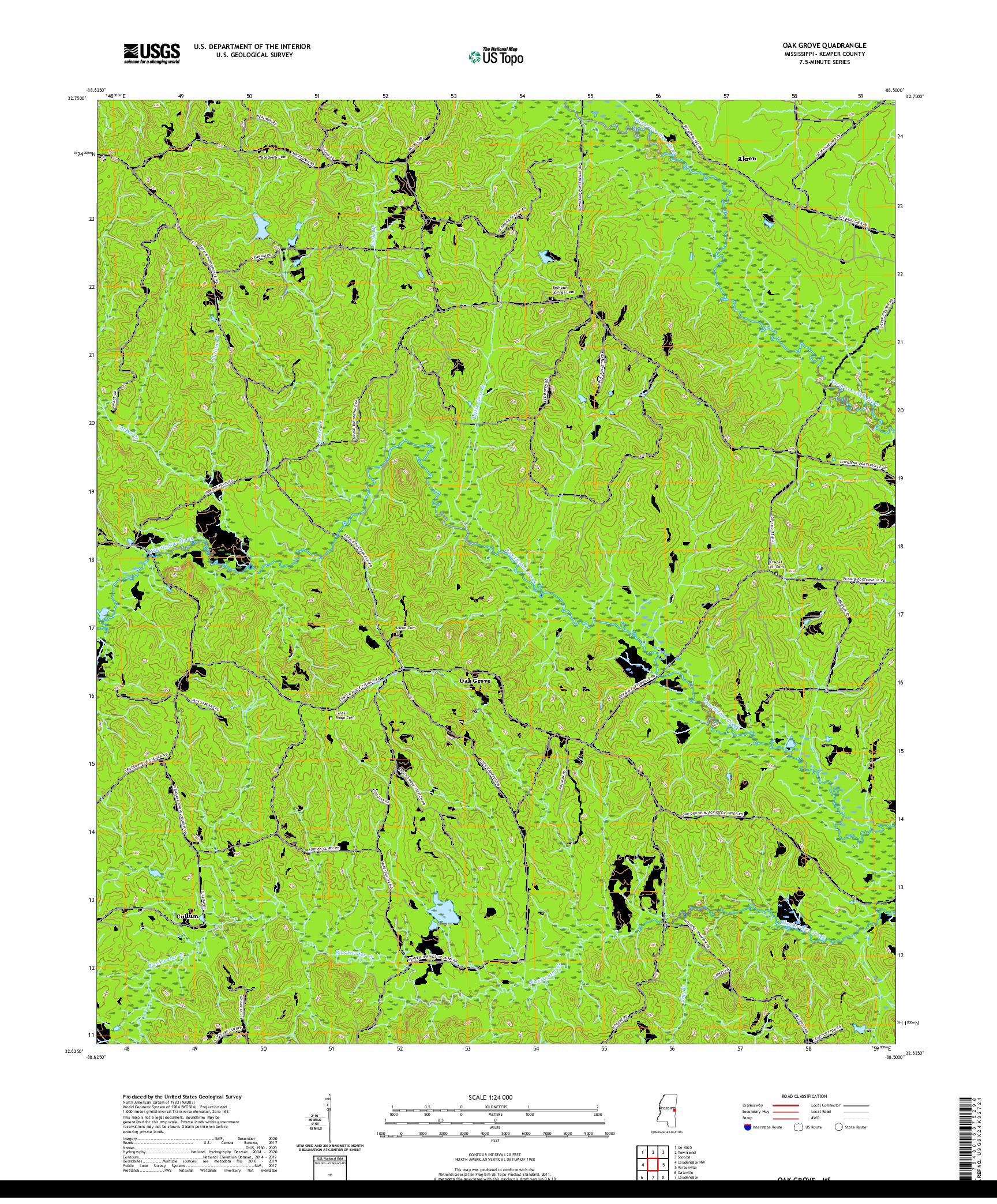 USGS US TOPO 7.5-MINUTE MAP FOR OAK GROVE, MS 2020