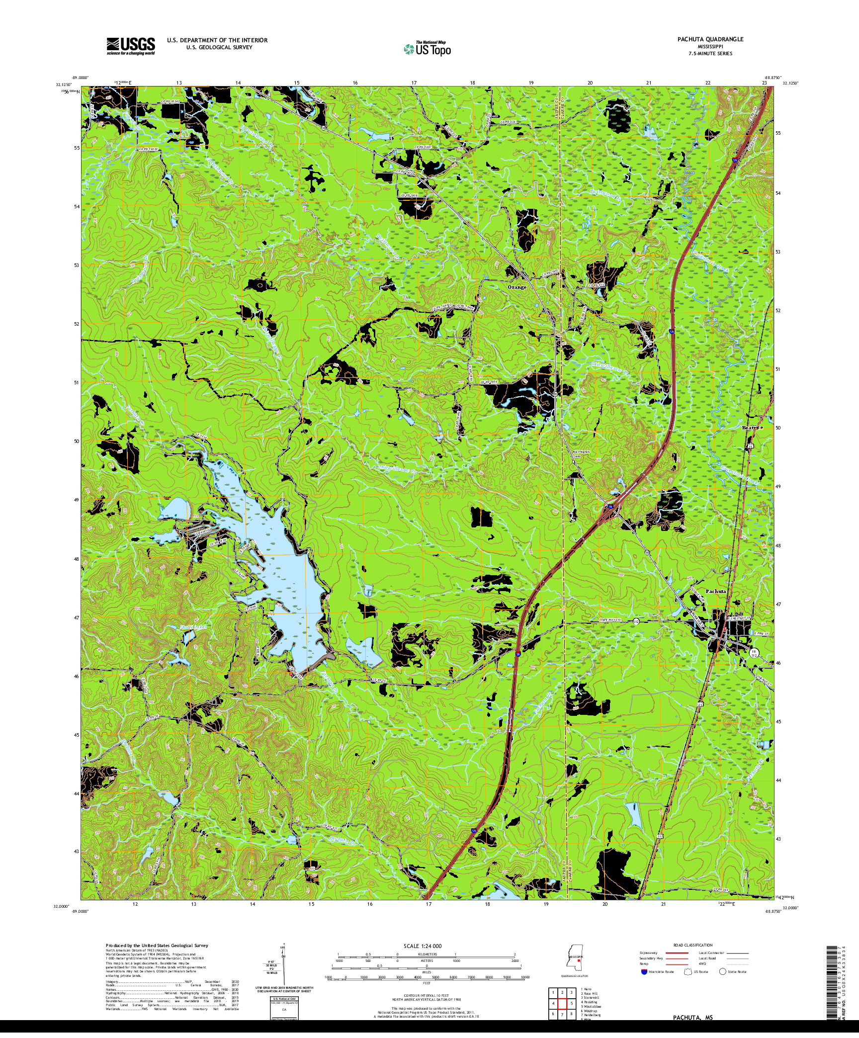 USGS US TOPO 7.5-MINUTE MAP FOR PACHUTA, MS 2020