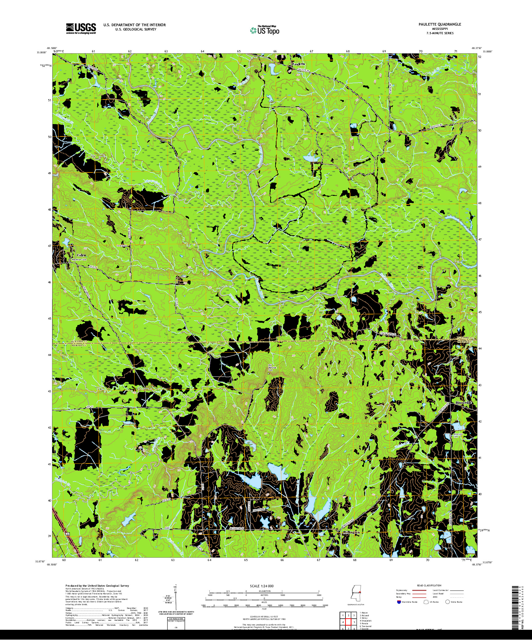 USGS US TOPO 7.5-MINUTE MAP FOR PAULETTE, MS 2020