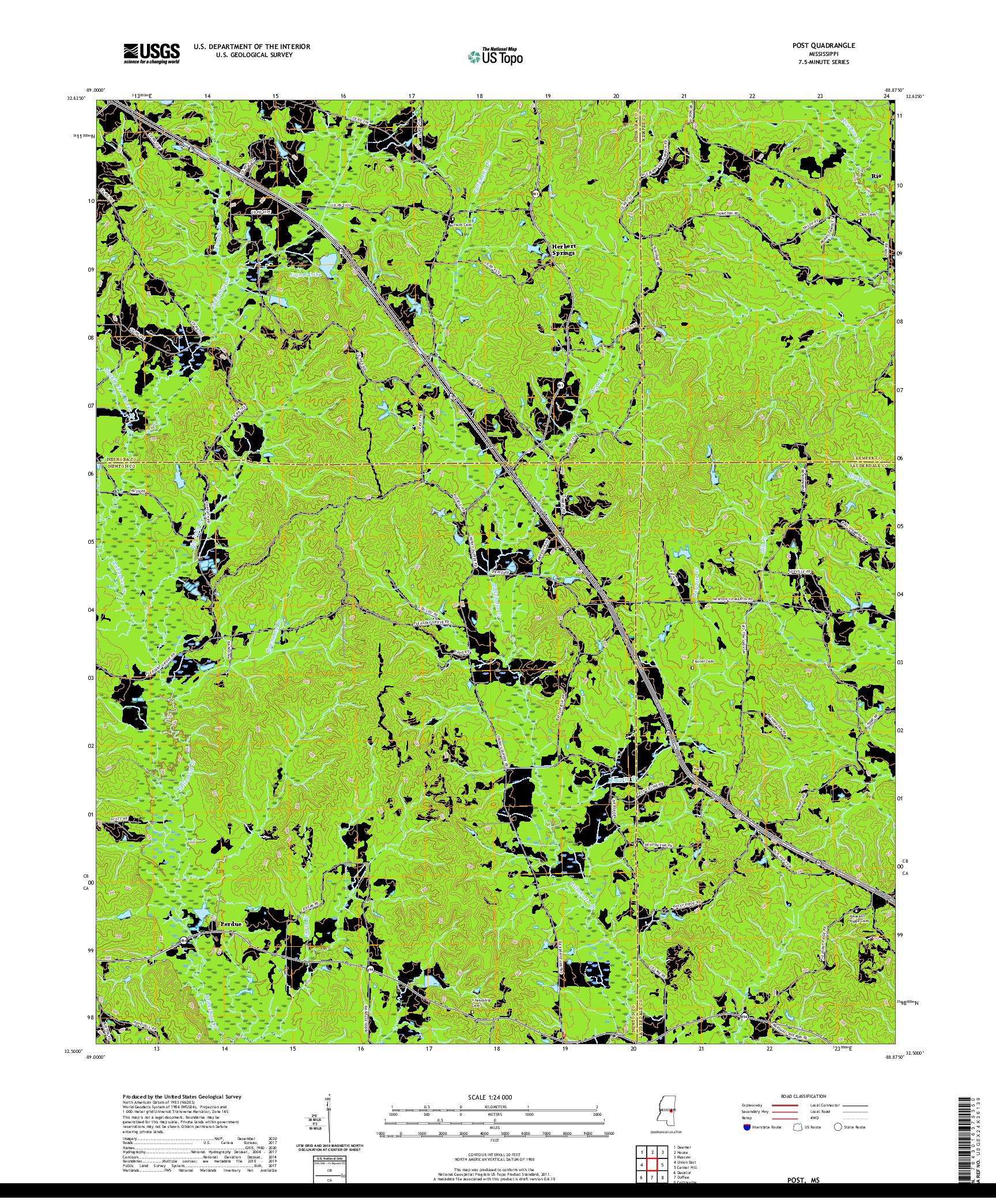 USGS US TOPO 7.5-MINUTE MAP FOR POST, MS 2020