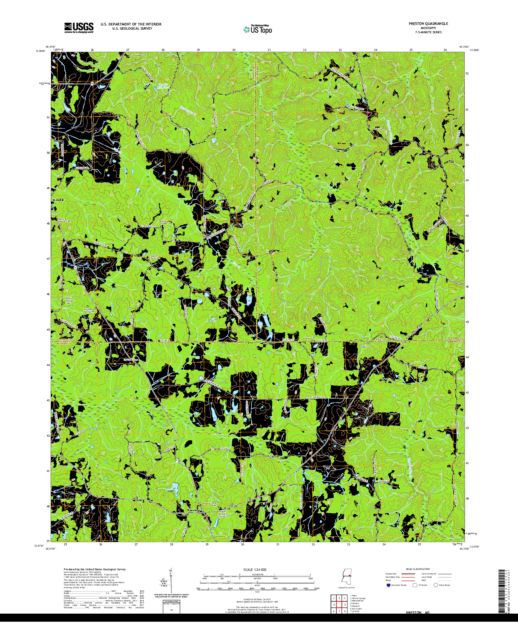 USGS US TOPO 7.5-MINUTE MAP FOR PRESTON, MS 2020