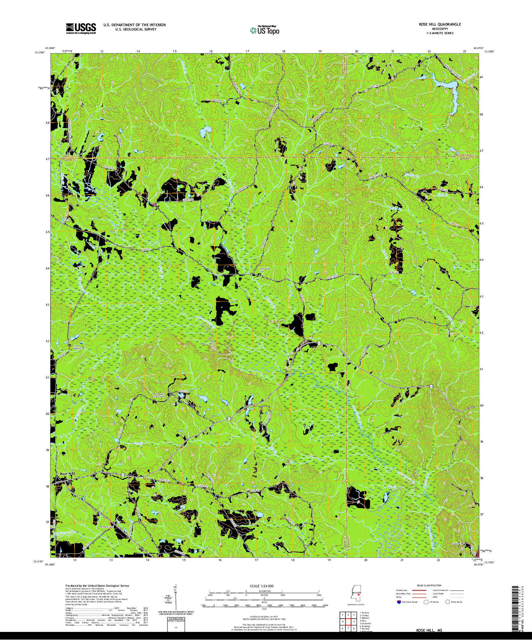 USGS US TOPO 7.5-MINUTE MAP FOR ROSE HILL, MS 2020