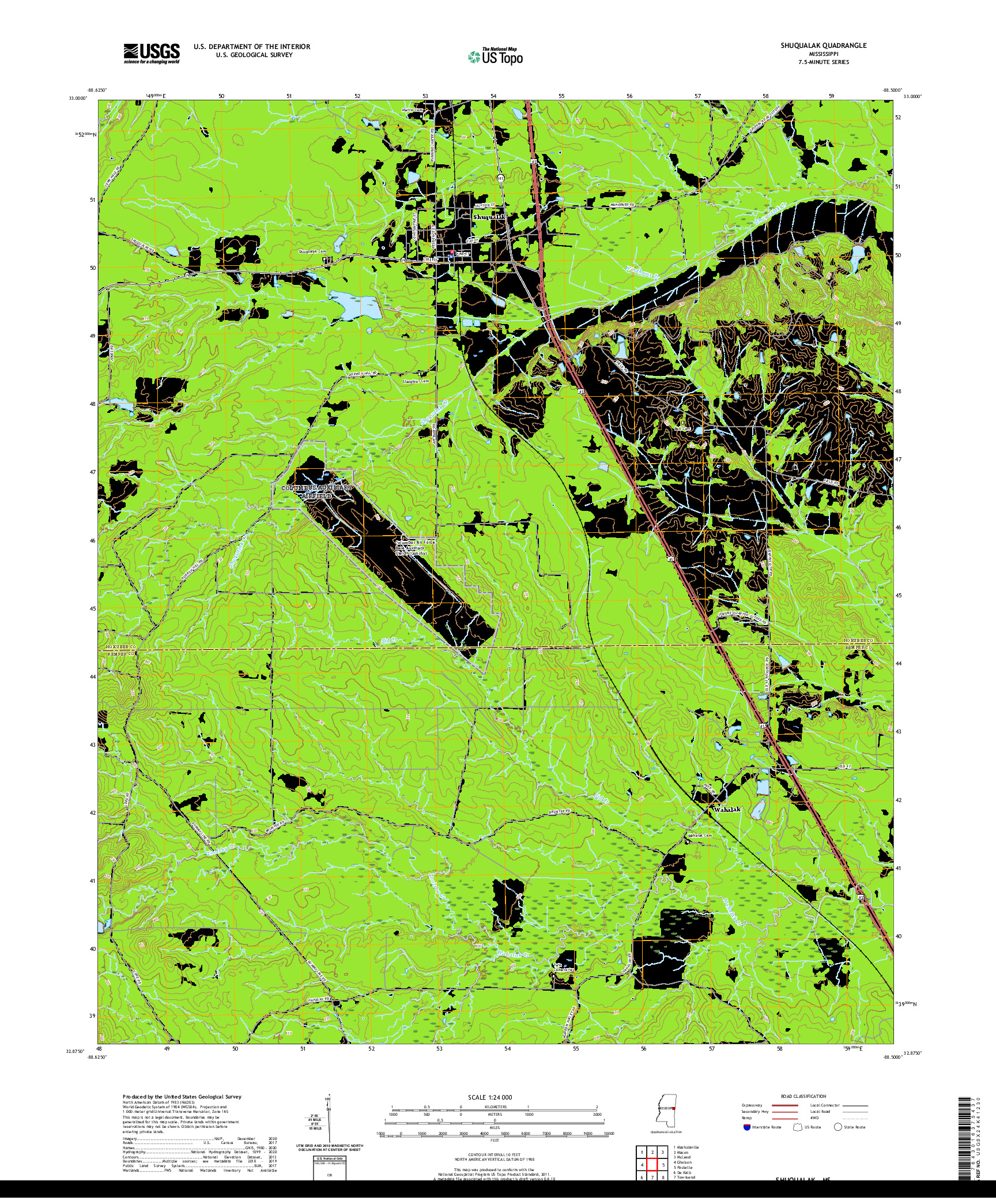 USGS US TOPO 7.5-MINUTE MAP FOR SHUQUALAK, MS 2020