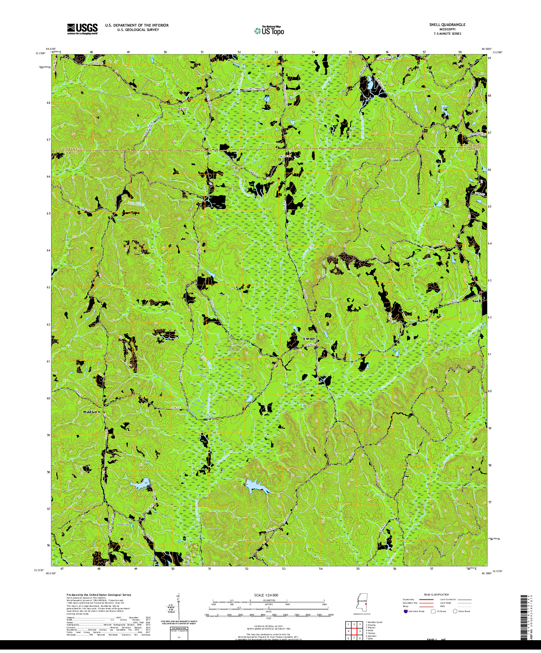 USGS US TOPO 7.5-MINUTE MAP FOR SNELL, MS 2020