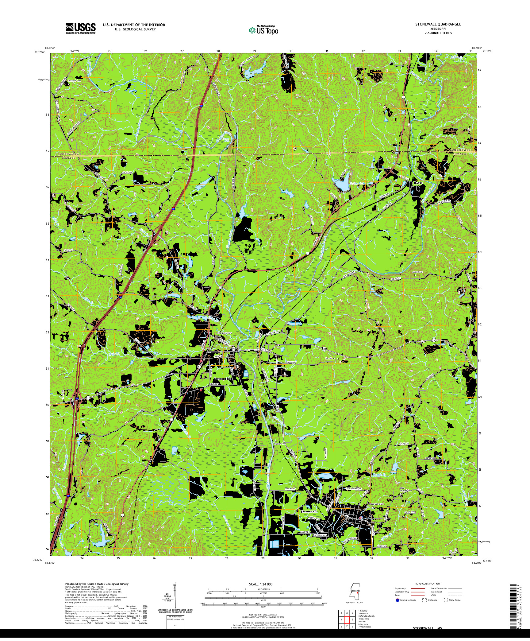 USGS US TOPO 7.5-MINUTE MAP FOR STONEWALL, MS 2020
