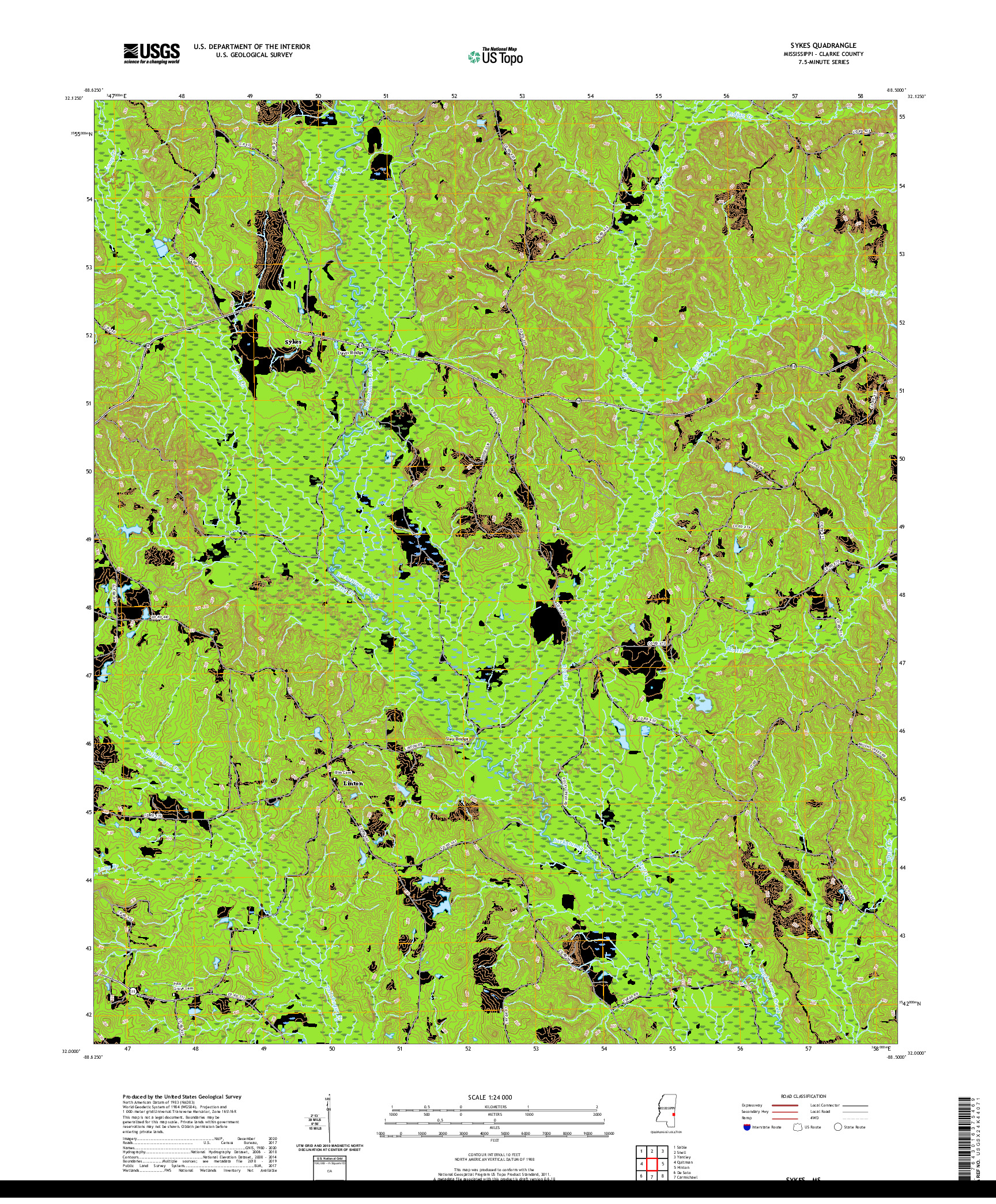 USGS US TOPO 7.5-MINUTE MAP FOR SYKES, MS 2020