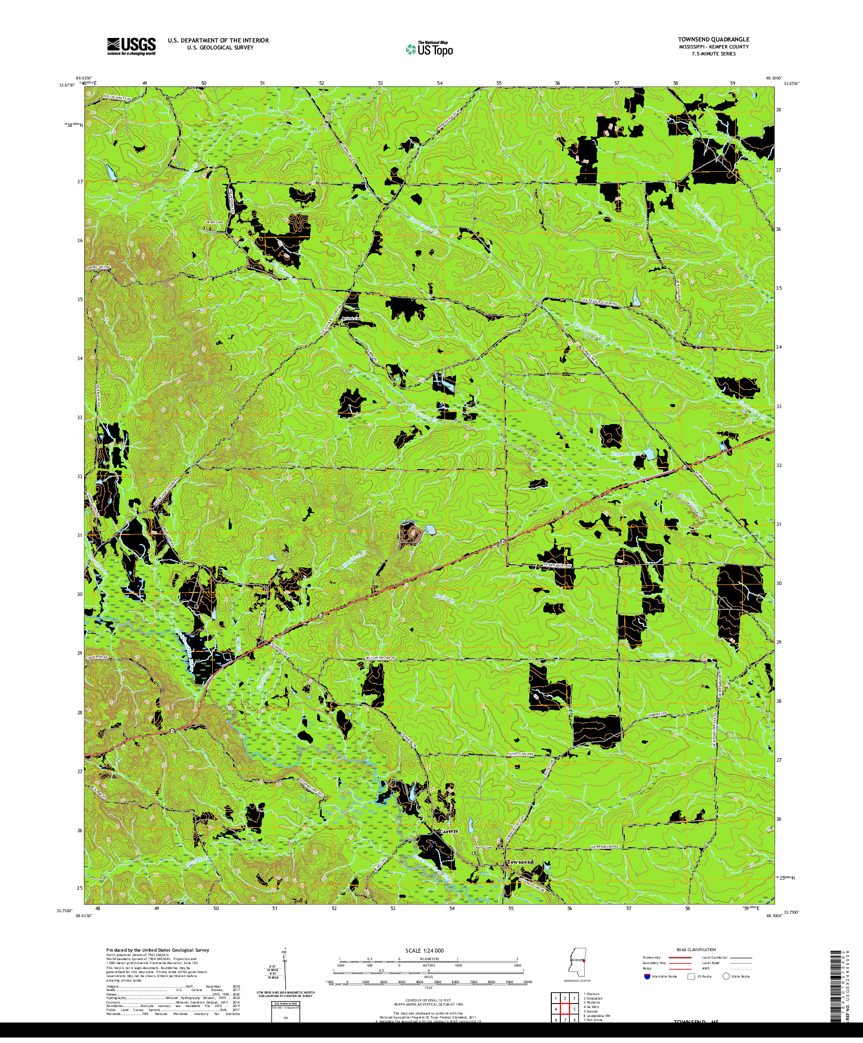 USGS US TOPO 7.5-MINUTE MAP FOR TOWNSEND, MS 2020