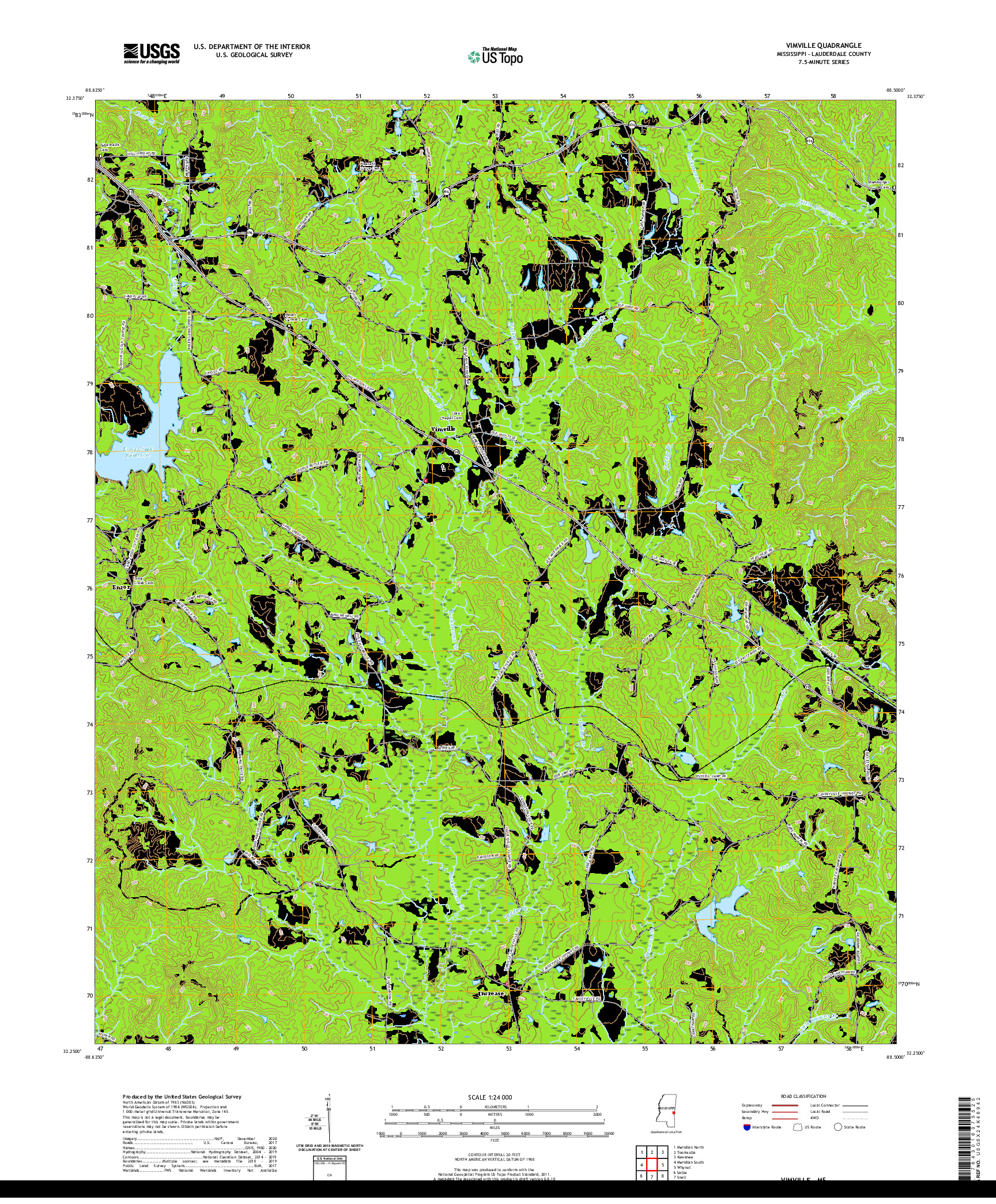 USGS US TOPO 7.5-MINUTE MAP FOR VIMVILLE, MS 2020