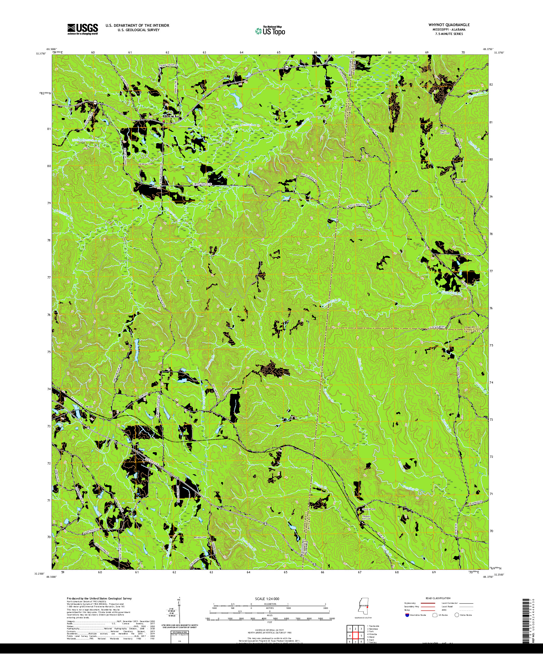 USGS US TOPO 7.5-MINUTE MAP FOR WHYNOT, MS,AL 2020