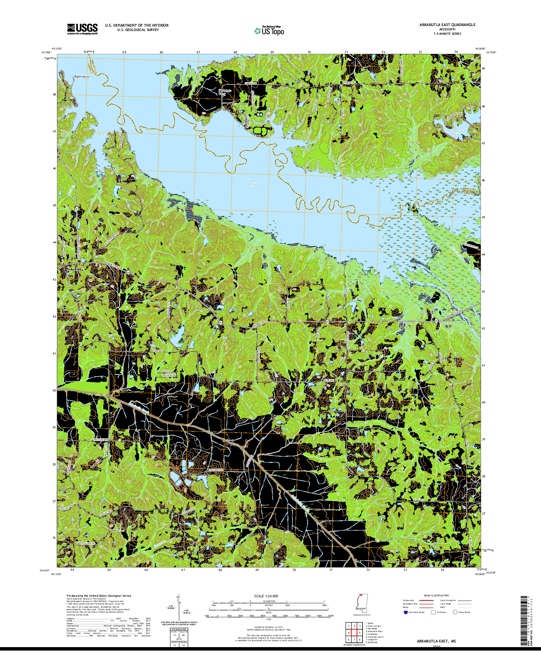 USGS US TOPO 7.5-MINUTE MAP FOR ARKABUTLA EAST, MS 2020