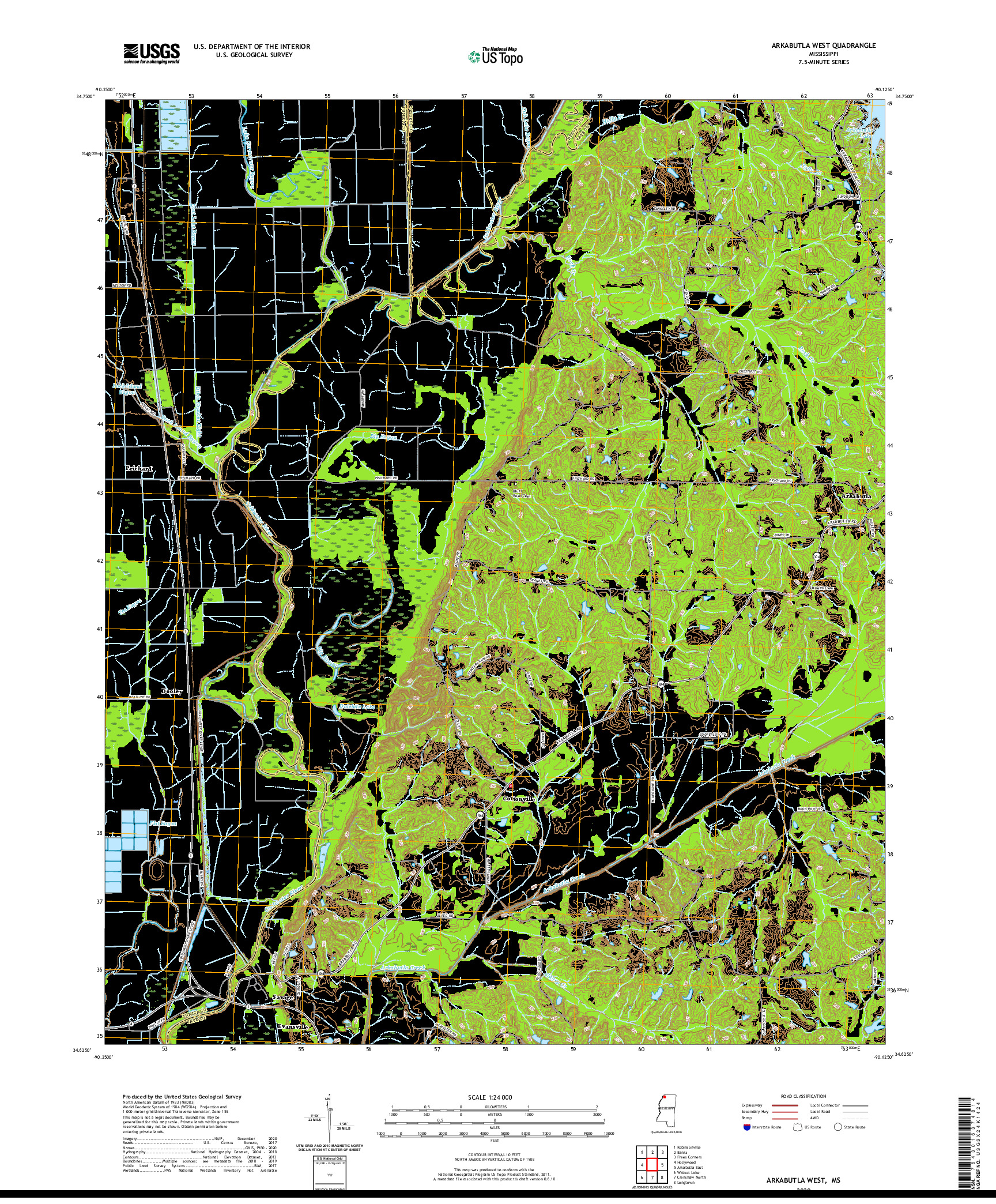USGS US TOPO 7.5-MINUTE MAP FOR ARKABUTLA WEST, MS 2020