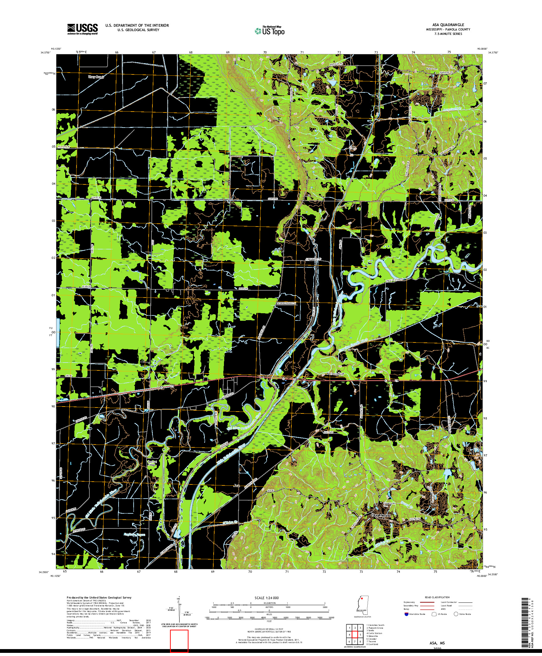 USGS US TOPO 7.5-MINUTE MAP FOR ASA, MS 2020