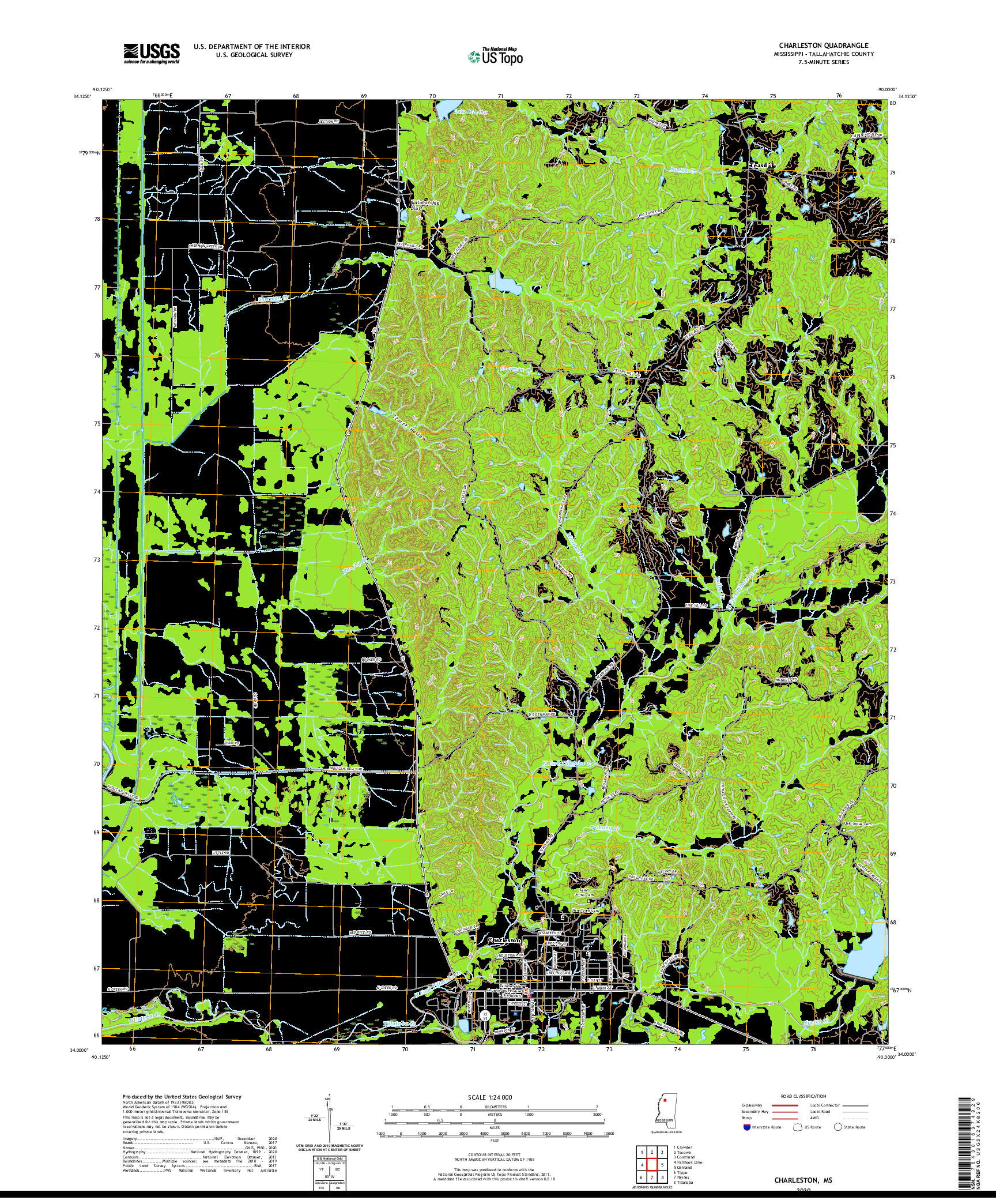 USGS US TOPO 7.5-MINUTE MAP FOR CHARLESTON, MS 2020