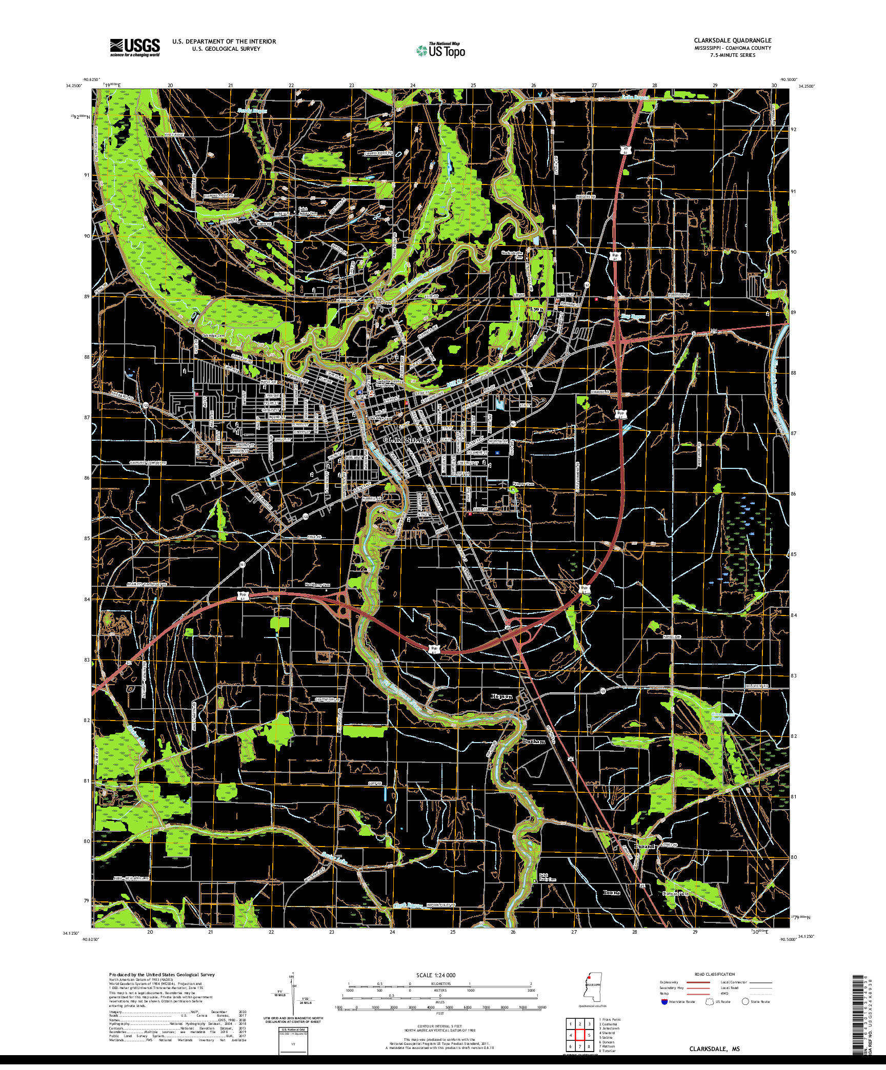 USGS US TOPO 7.5-MINUTE MAP FOR CLARKSDALE, MS 2020