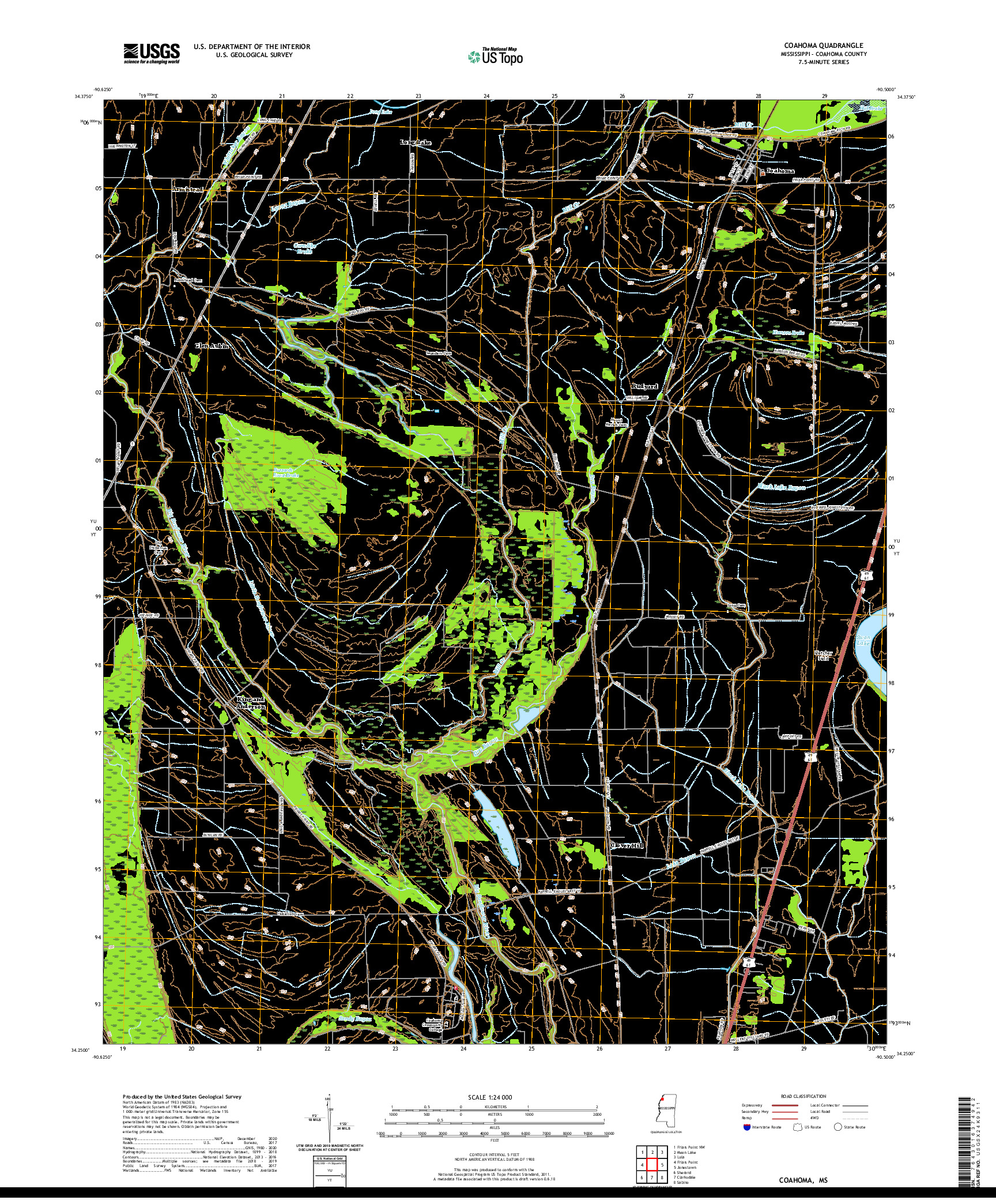 USGS US TOPO 7.5-MINUTE MAP FOR COAHOMA, MS 2020