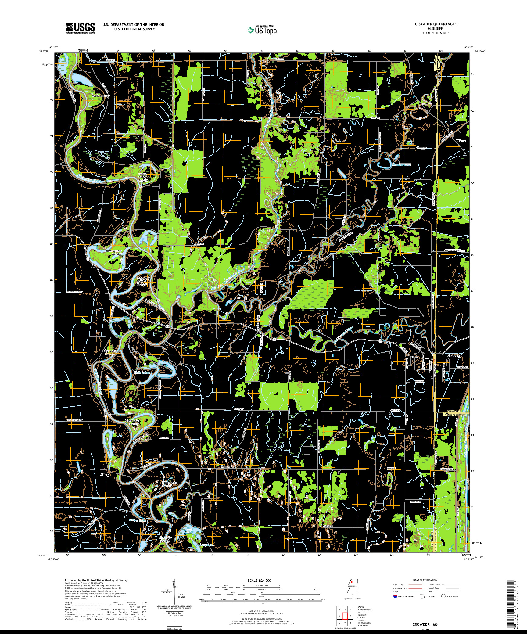 USGS US TOPO 7.5-MINUTE MAP FOR CROWDER, MS 2020