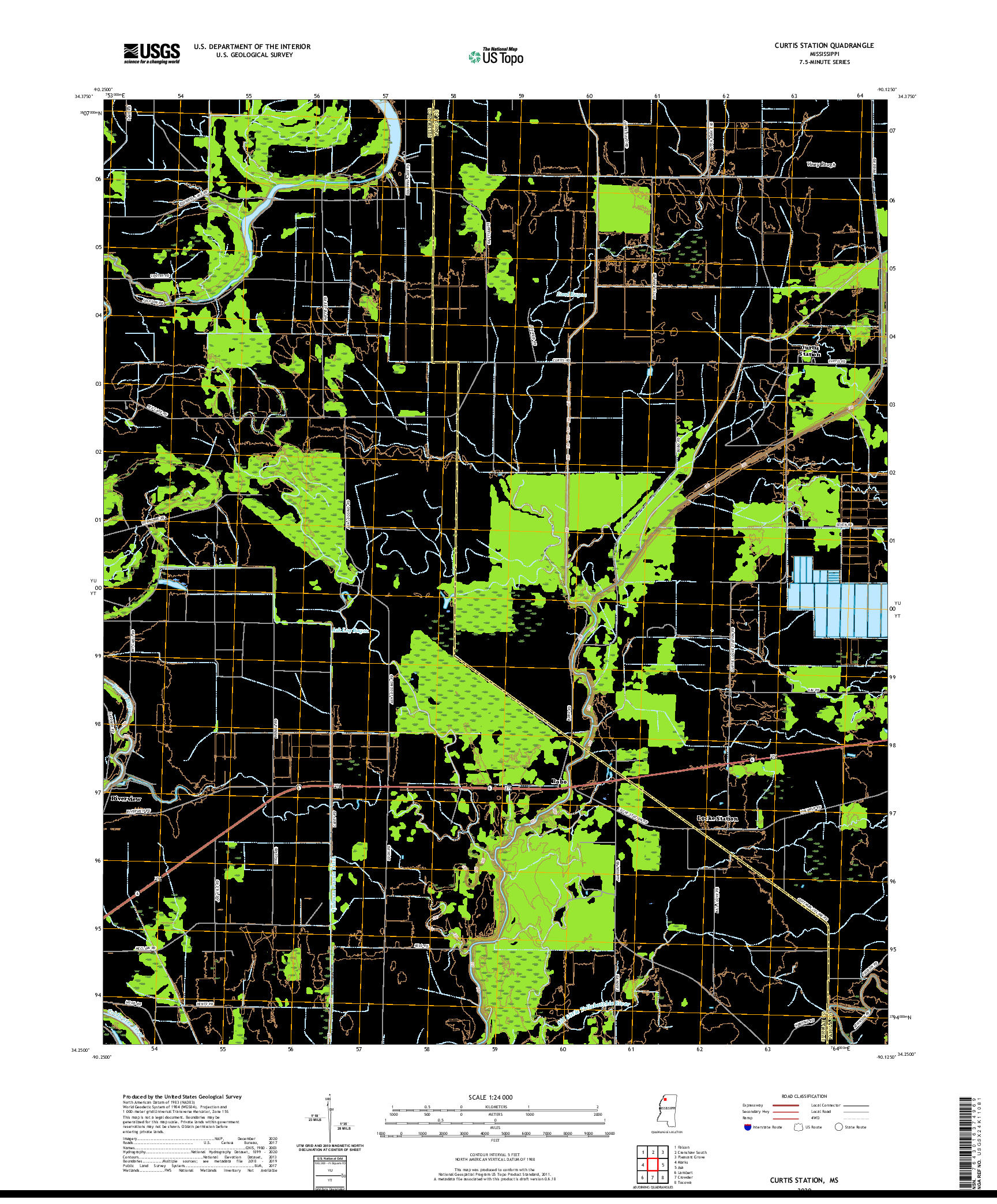 USGS US TOPO 7.5-MINUTE MAP FOR CURTIS STATION, MS 2020