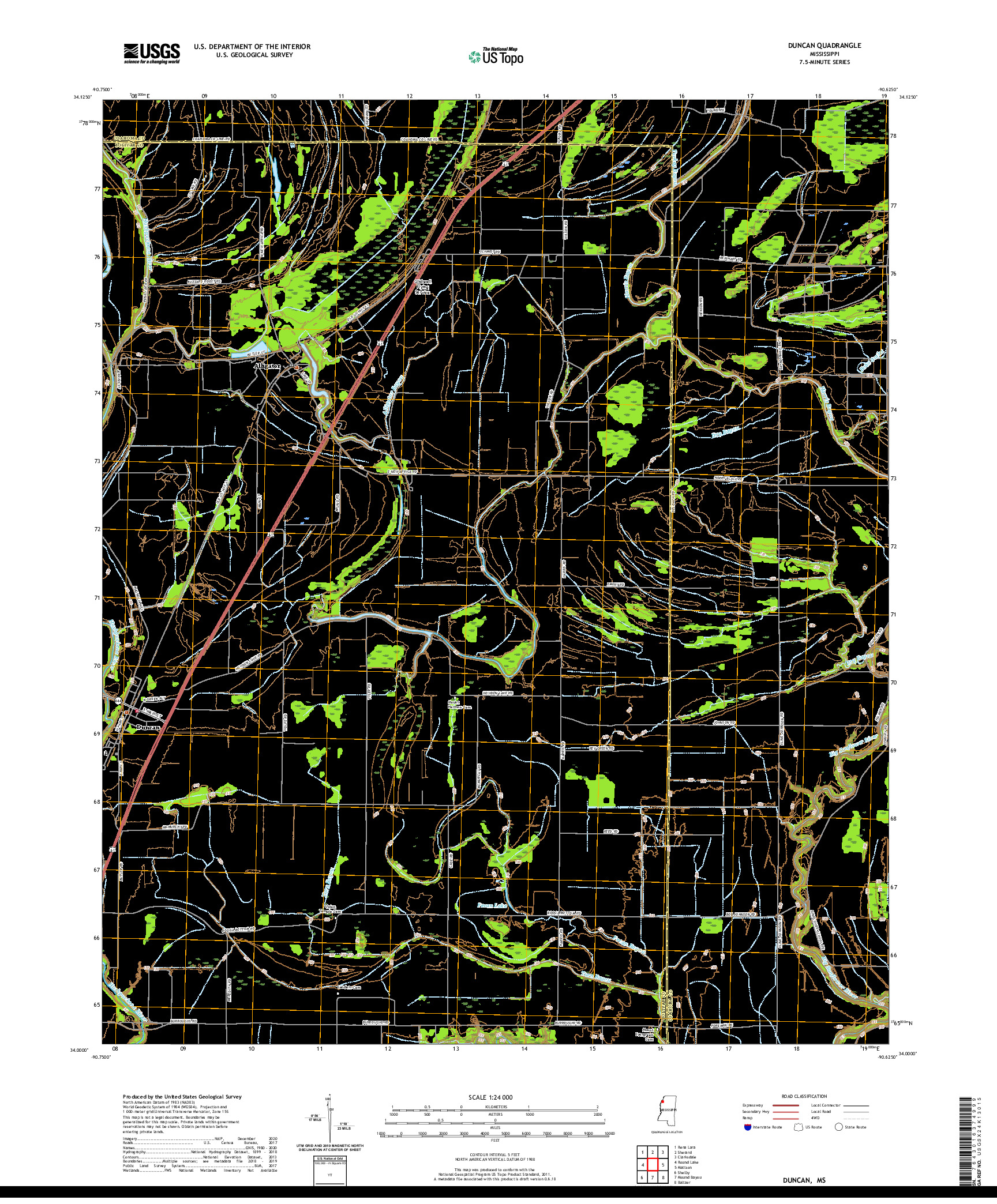 USGS US TOPO 7.5-MINUTE MAP FOR DUNCAN, MS 2020