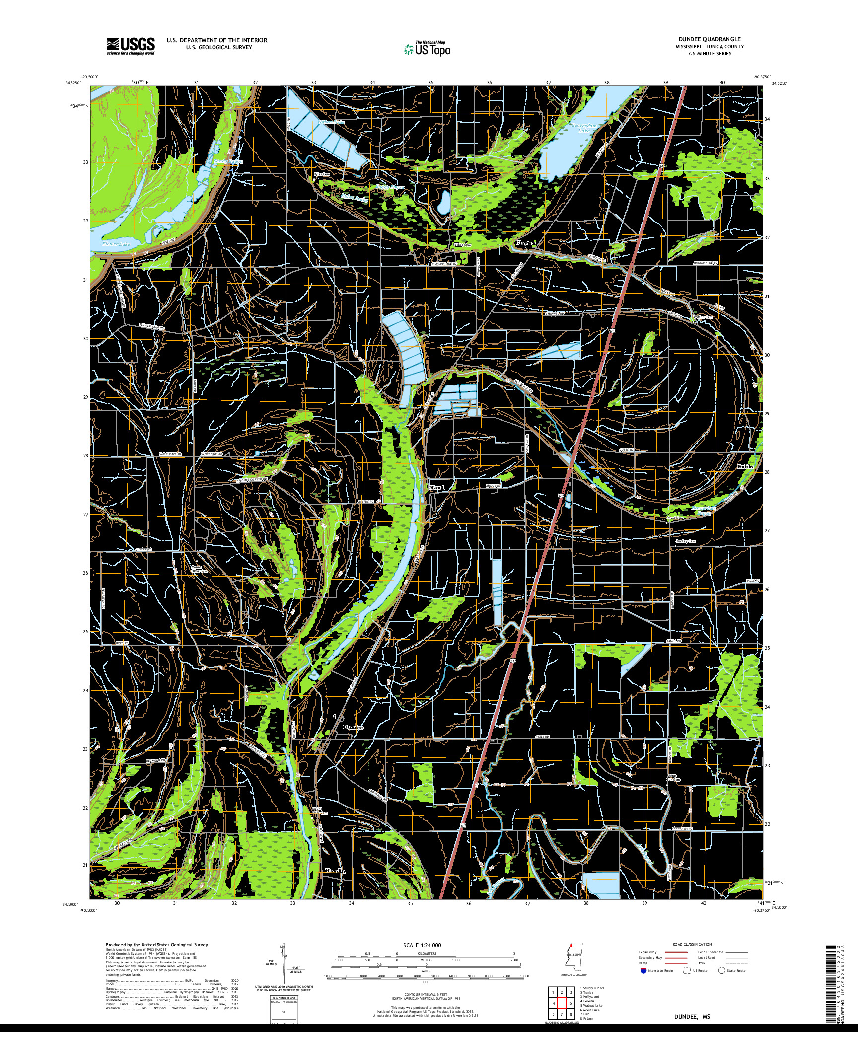 USGS US TOPO 7.5-MINUTE MAP FOR DUNDEE, MS 2020