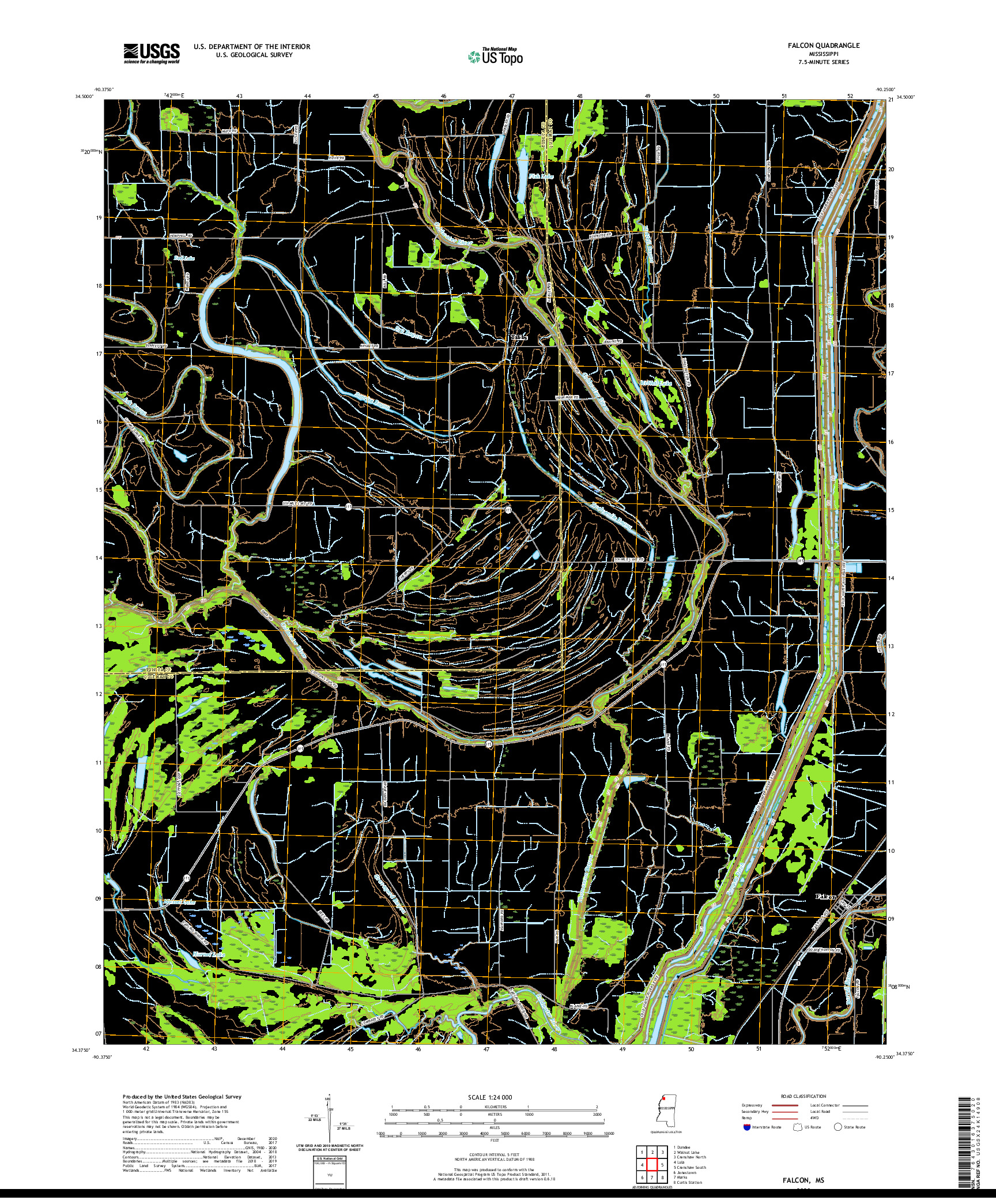 USGS US TOPO 7.5-MINUTE MAP FOR FALCON, MS 2020