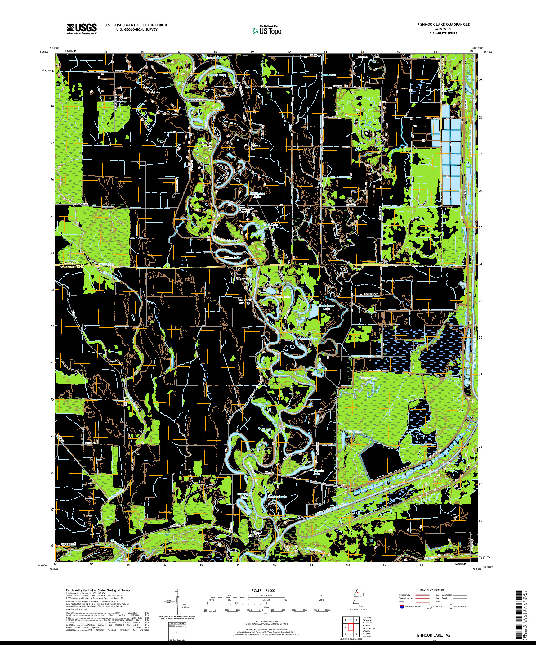 USGS US TOPO 7.5-MINUTE MAP FOR FISHHOOK LAKE, MS 2020