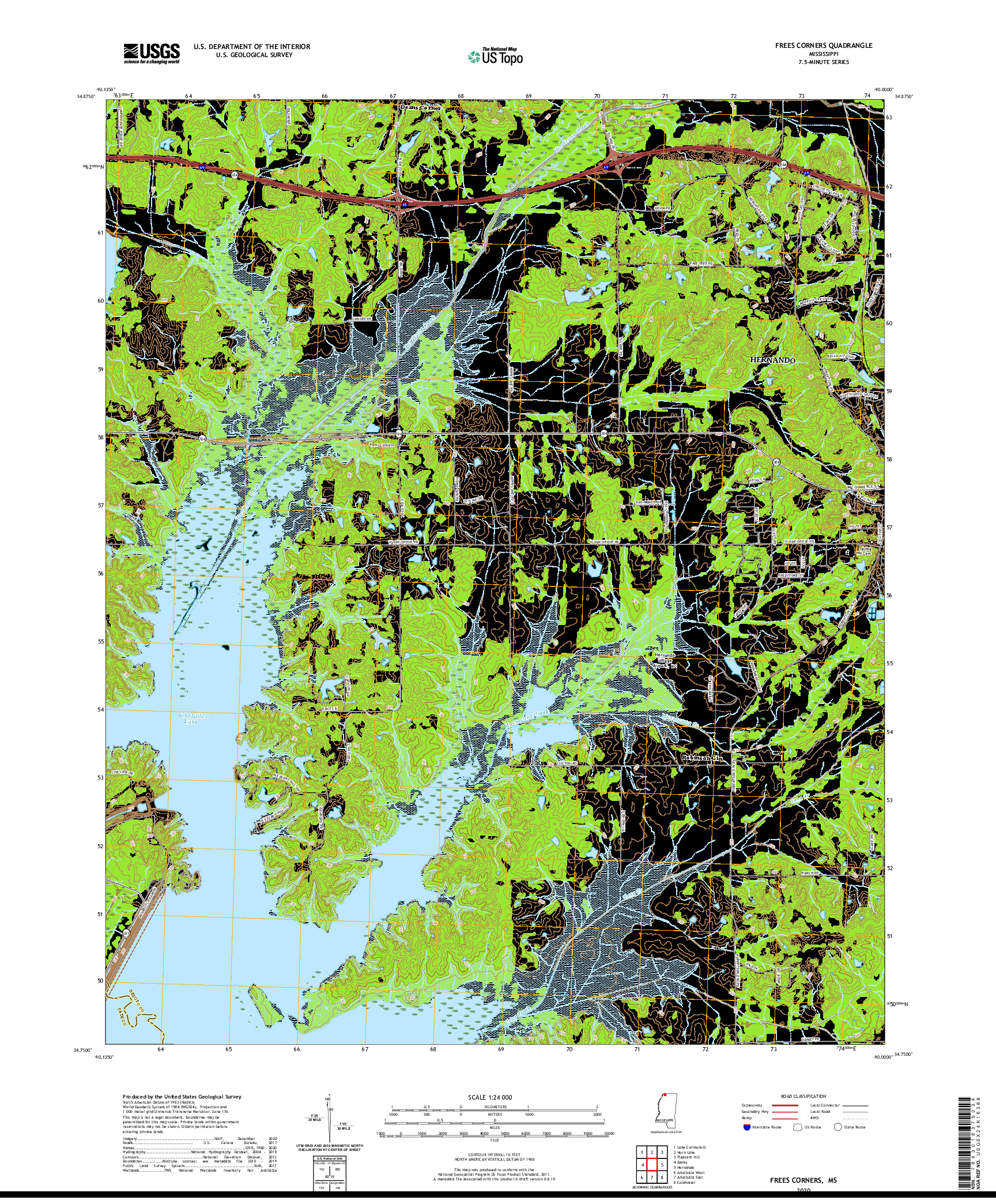 USGS US TOPO 7.5-MINUTE MAP FOR FREES CORNERS, MS 2020