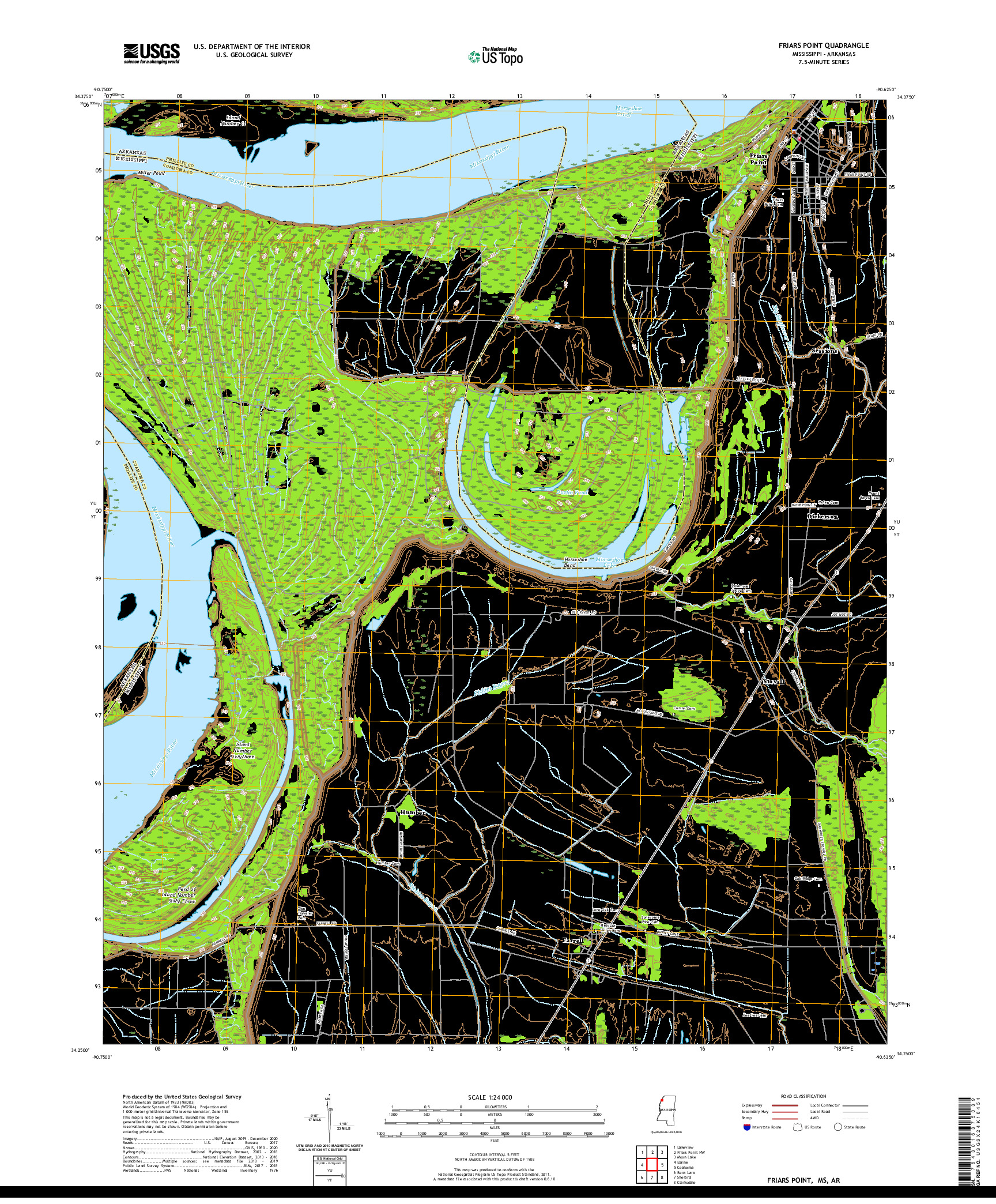 USGS US TOPO 7.5-MINUTE MAP FOR FRIARS POINT, MS,AR 2020