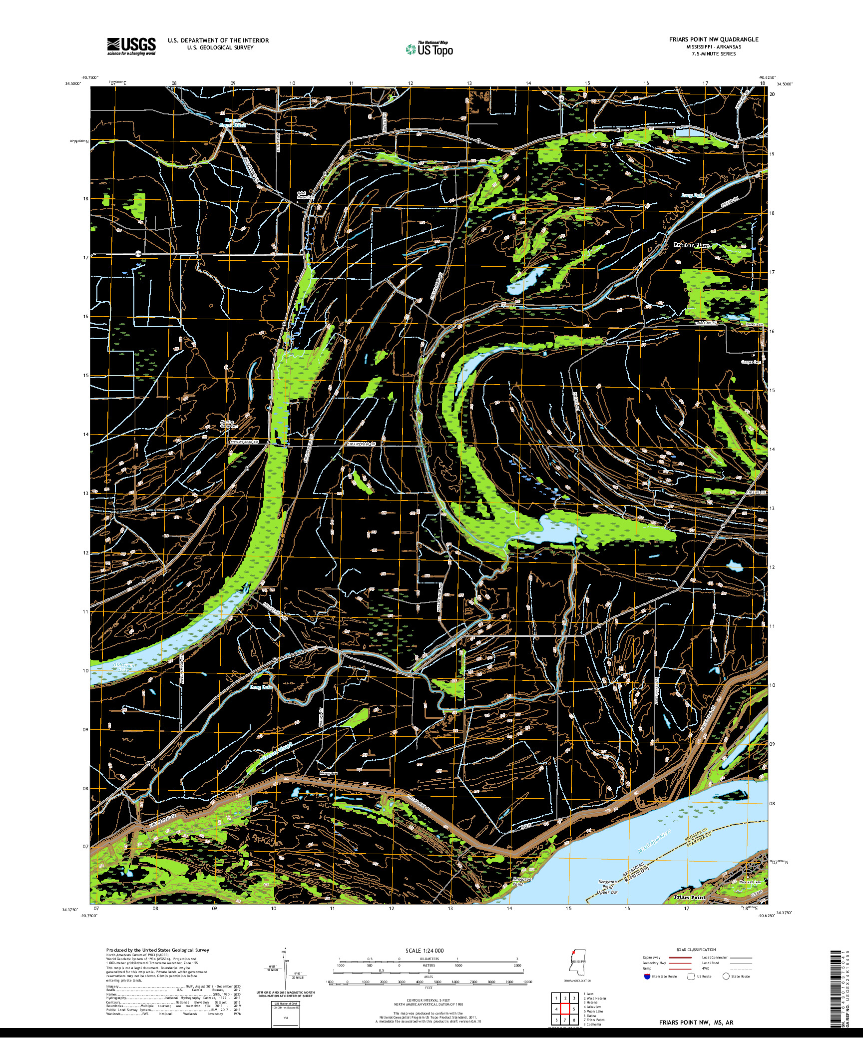 USGS US TOPO 7.5-MINUTE MAP FOR FRIARS POINT NW, MS,AR 2020