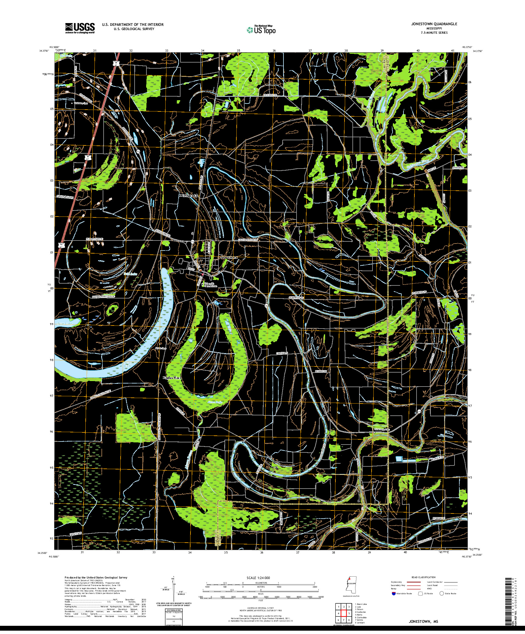 USGS US TOPO 7.5-MINUTE MAP FOR JONESTOWN, MS 2020