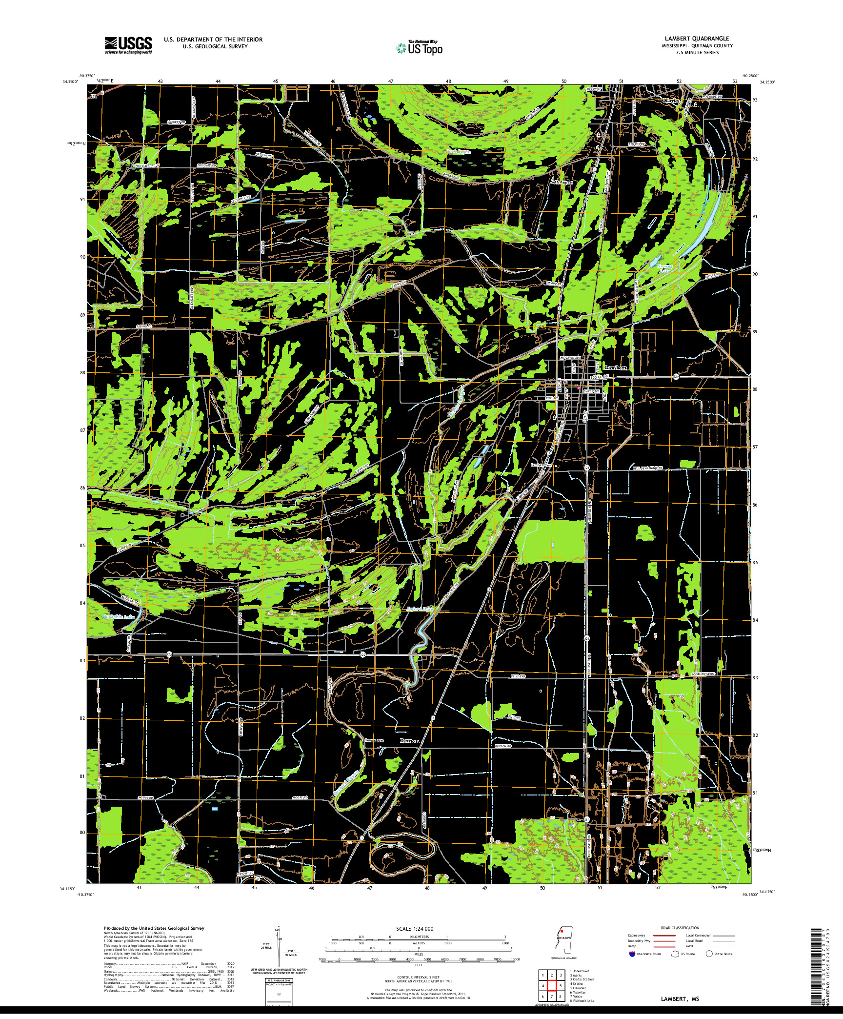 USGS US TOPO 7.5-MINUTE MAP FOR LAMBERT, MS 2020