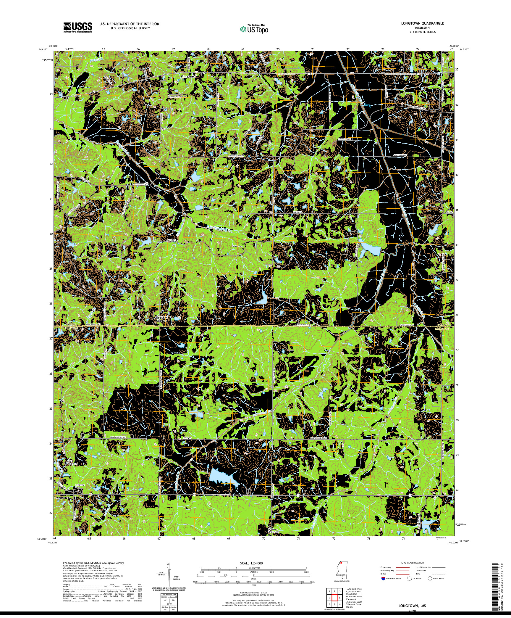 USGS US TOPO 7.5-MINUTE MAP FOR LONGTOWN, MS 2020