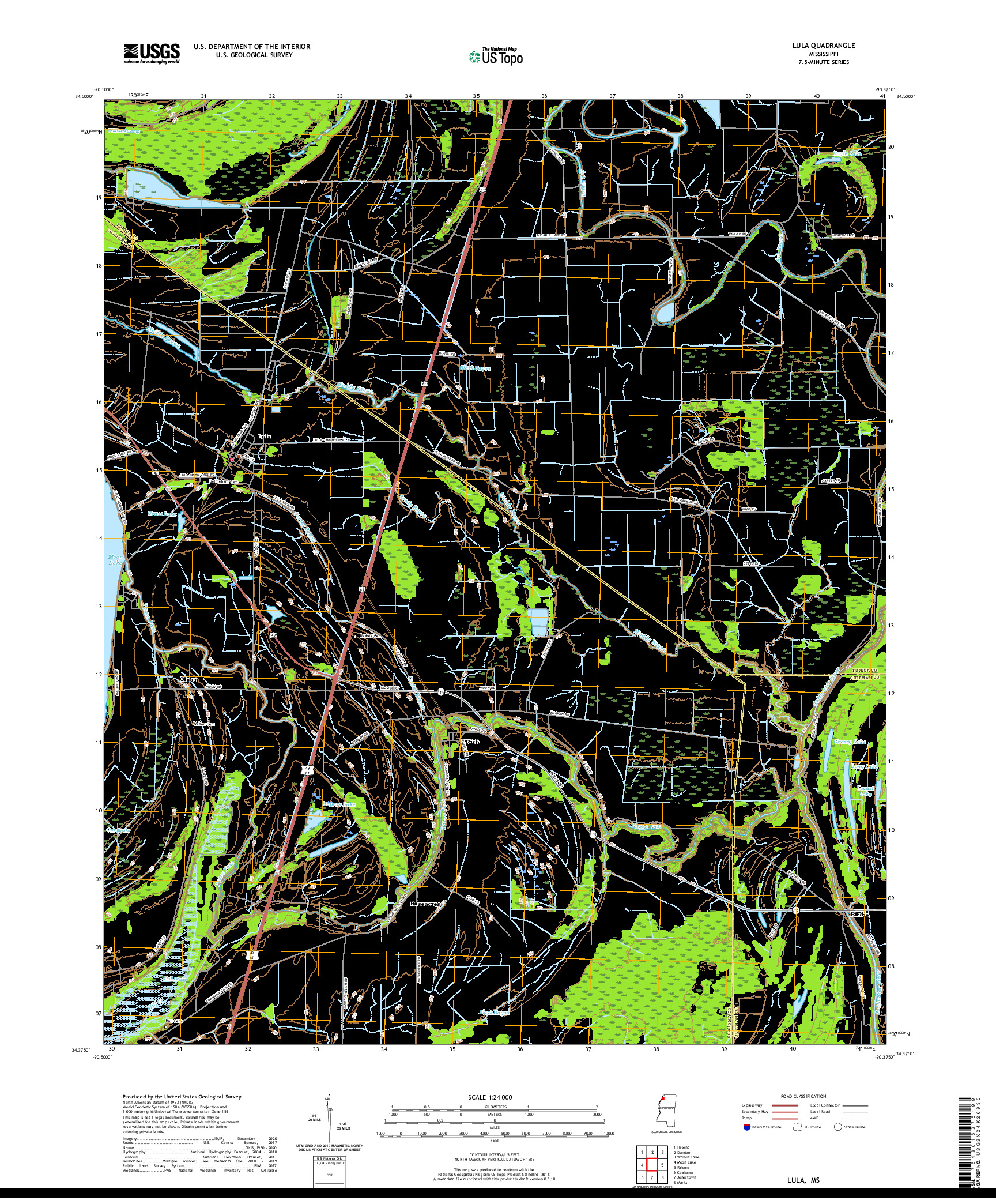 USGS US TOPO 7.5-MINUTE MAP FOR LULA, MS 2020