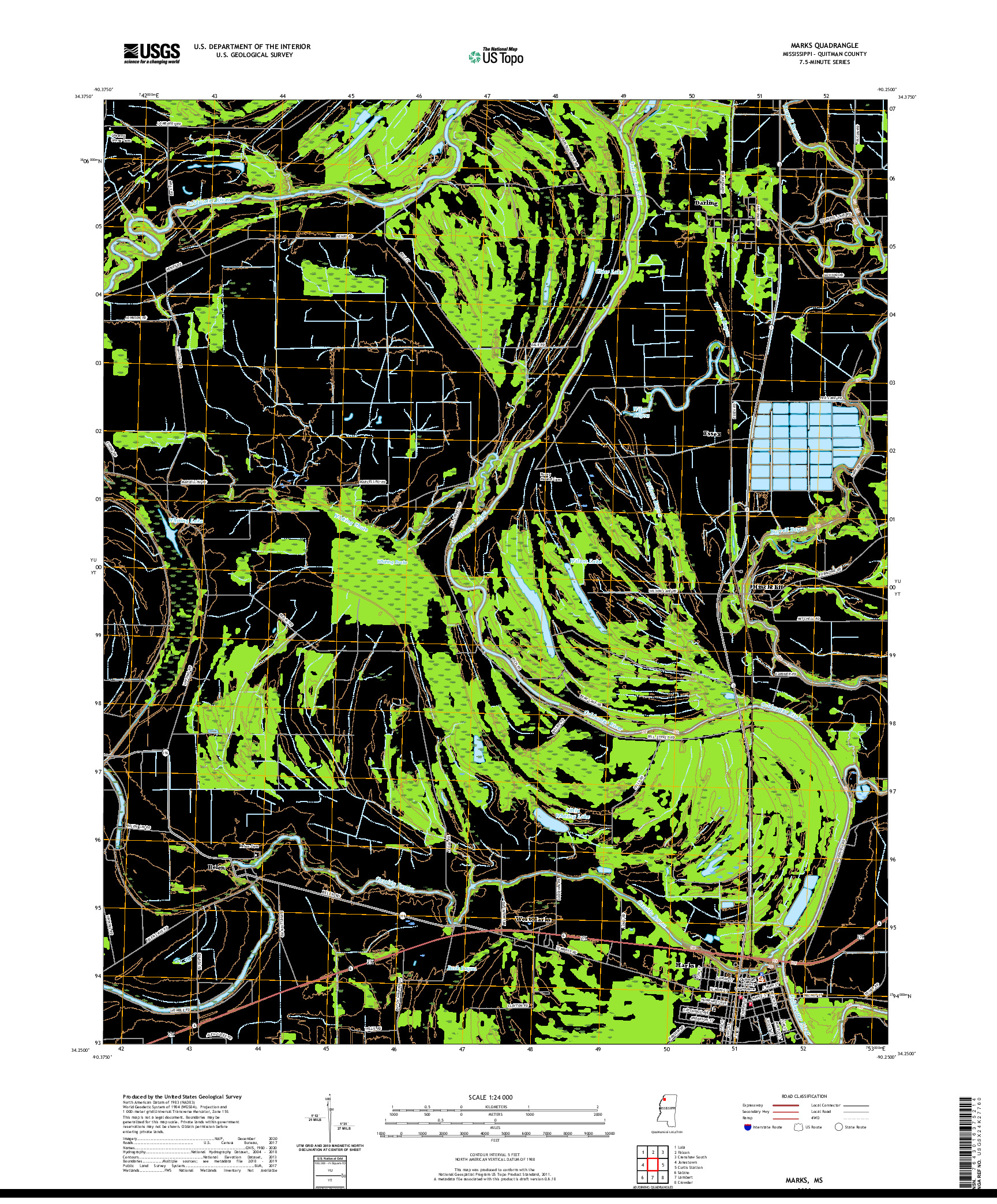 USGS US TOPO 7.5-MINUTE MAP FOR MARKS, MS 2020