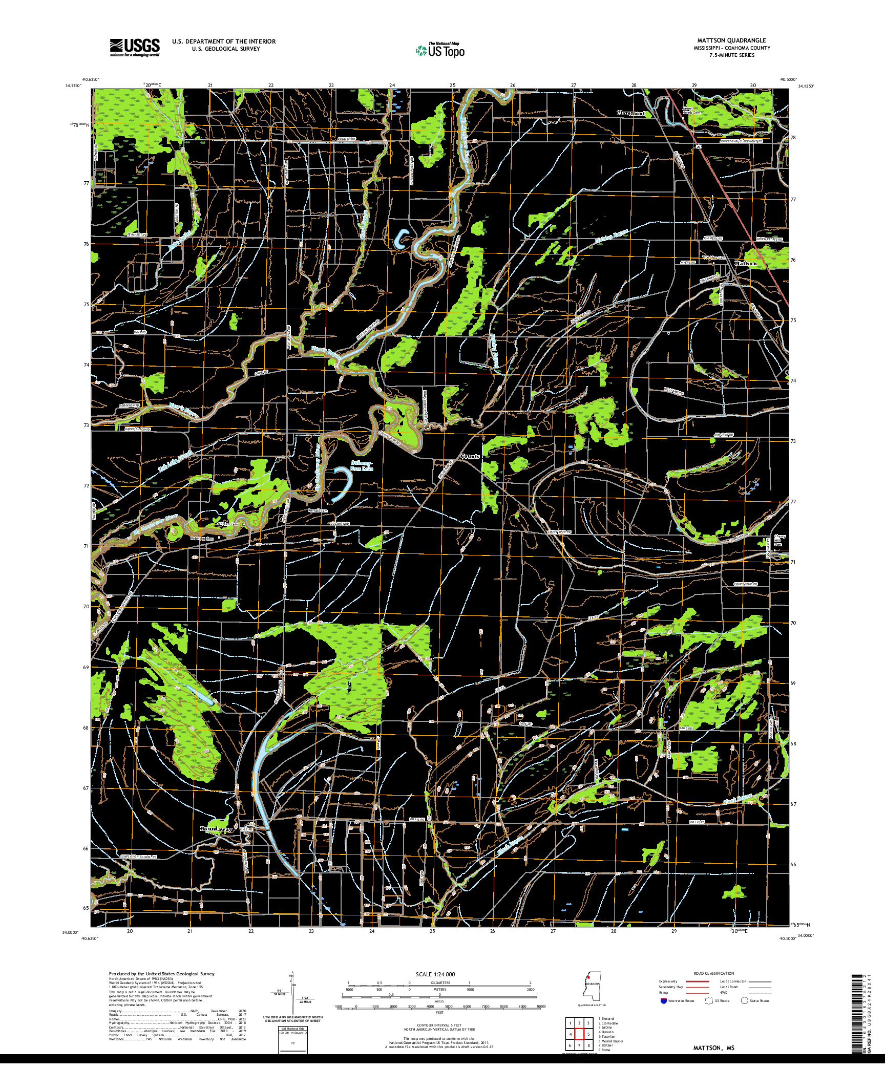 USGS US TOPO 7.5-MINUTE MAP FOR MATTSON, MS 2020