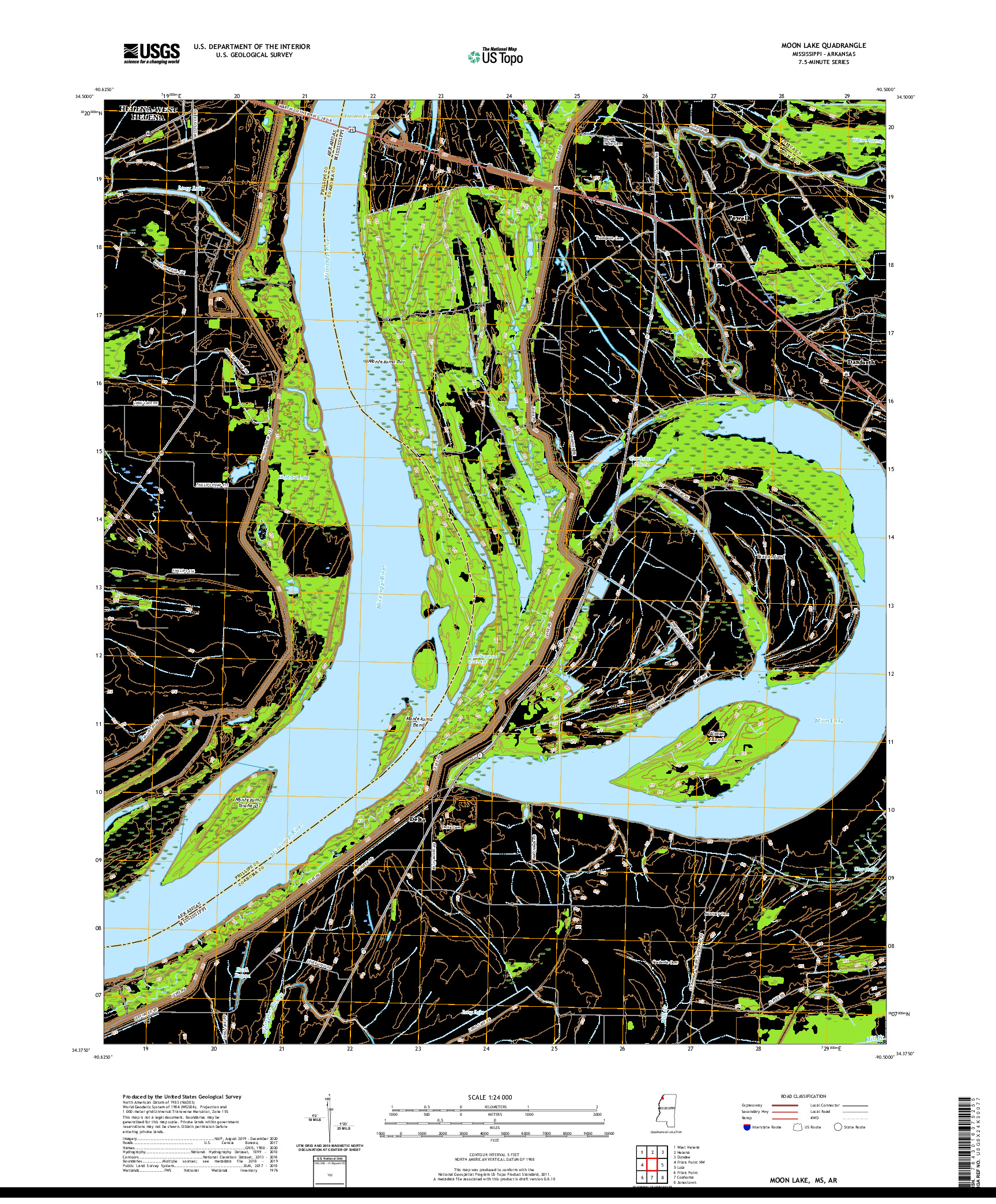 USGS US TOPO 7.5-MINUTE MAP FOR MOON LAKE, MS,AR 2020