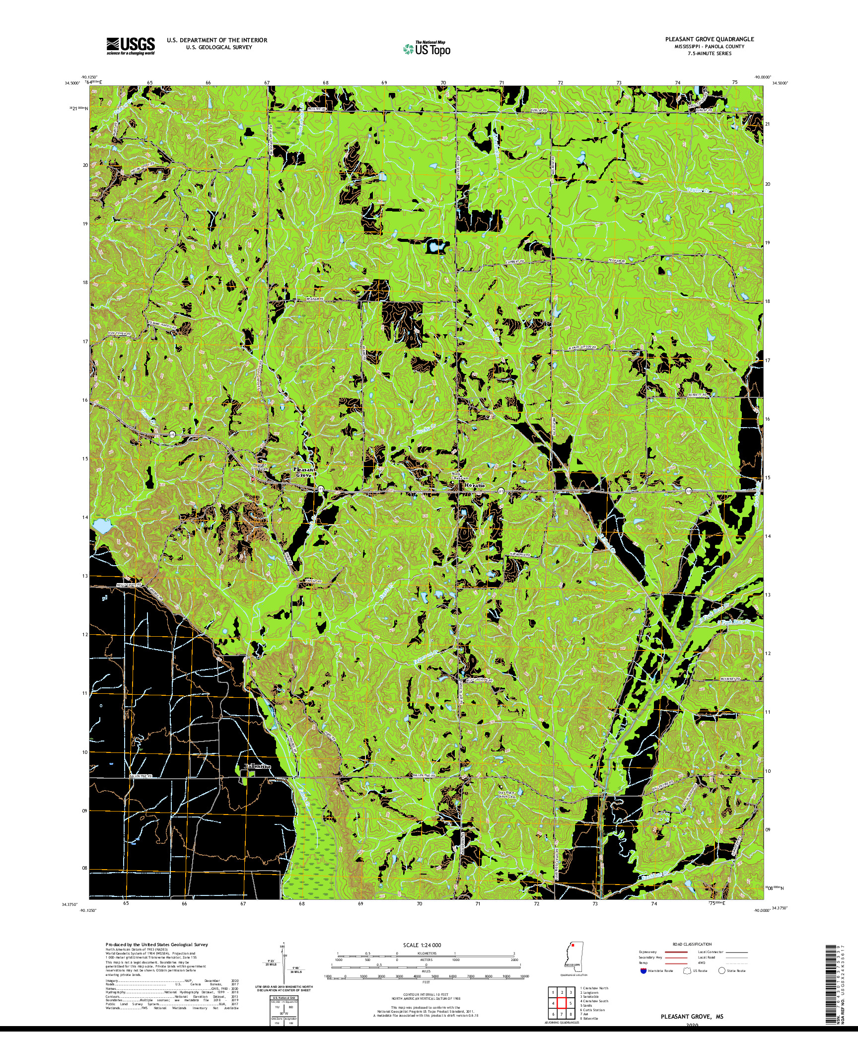 USGS US TOPO 7.5-MINUTE MAP FOR PLEASANT GROVE, MS 2020
