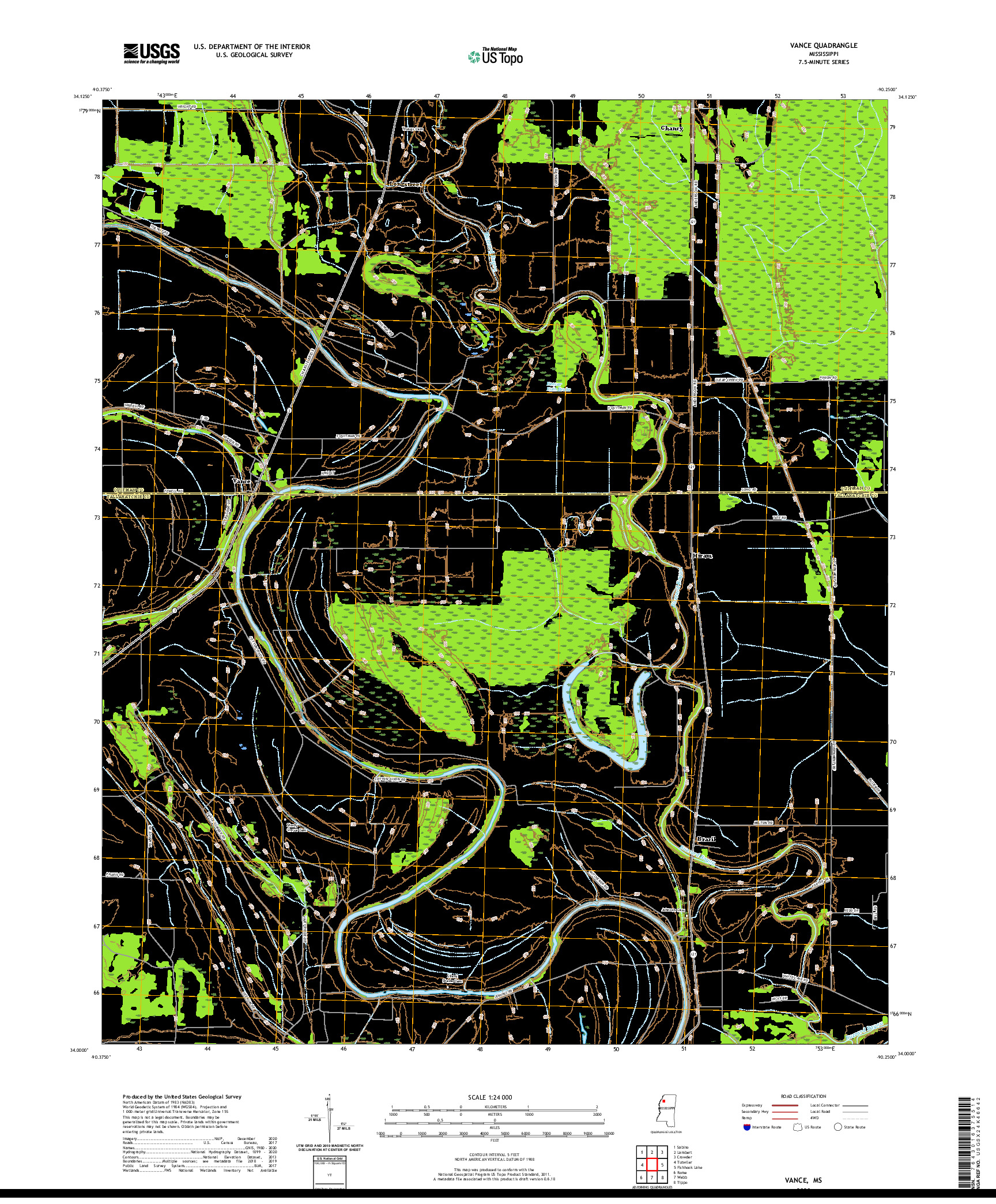 USGS US TOPO 7.5-MINUTE MAP FOR VANCE, MS 2020