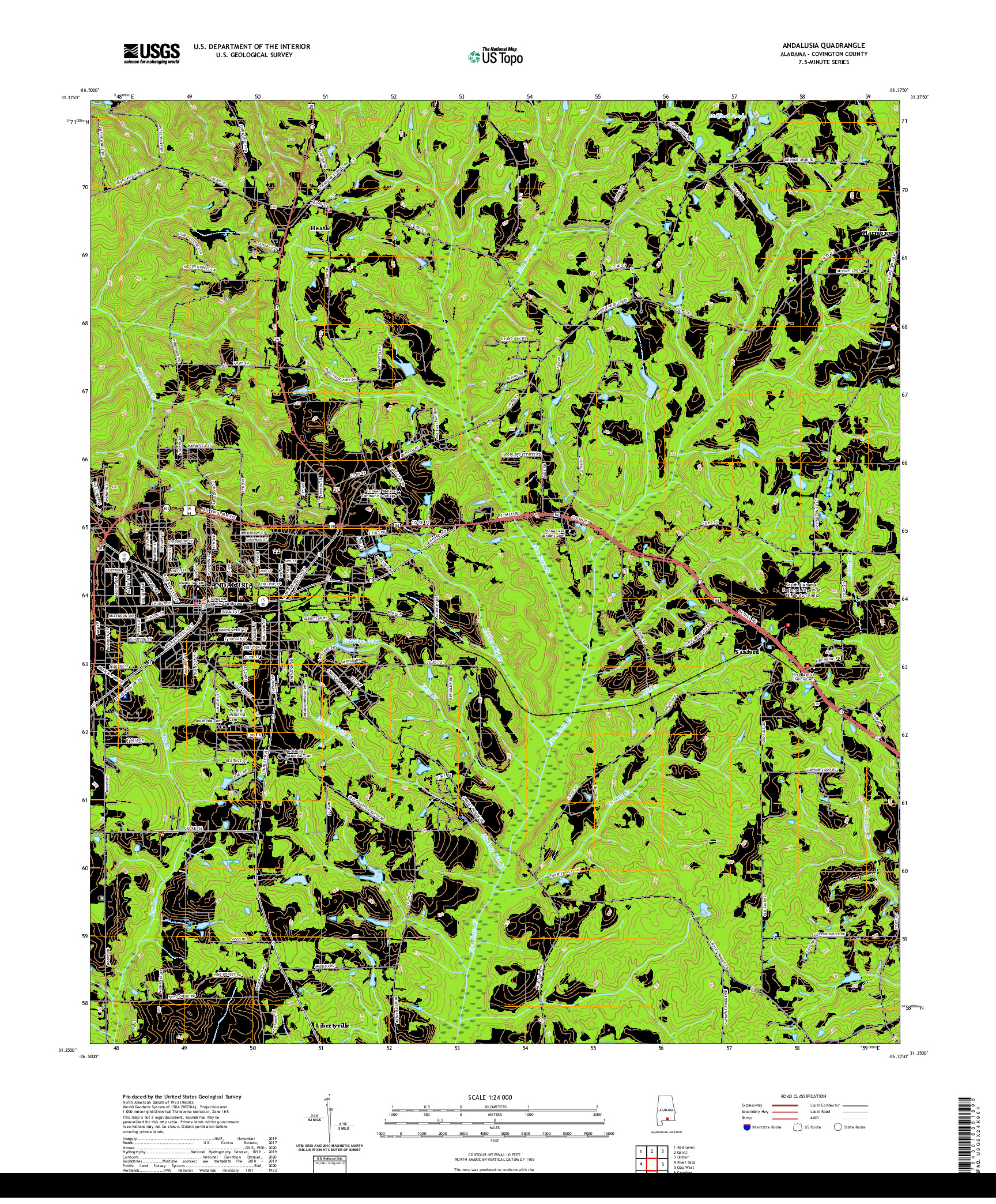 USGS US TOPO 7.5-MINUTE MAP FOR ANDALUSIA, AL 2020