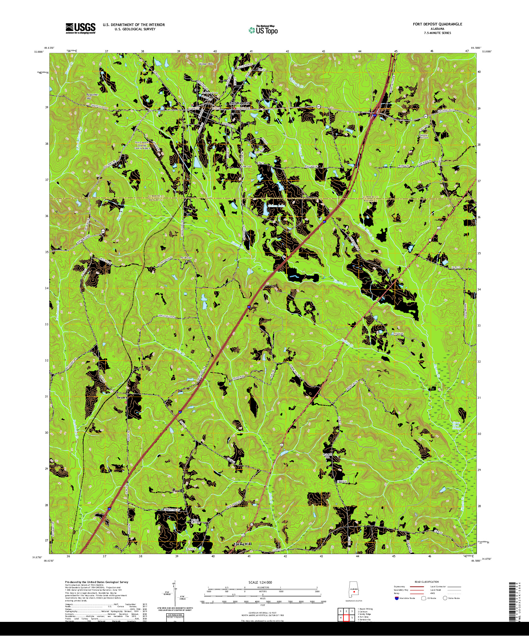 USGS US TOPO 7.5-MINUTE MAP FOR FORT DEPOSIT, AL 2020