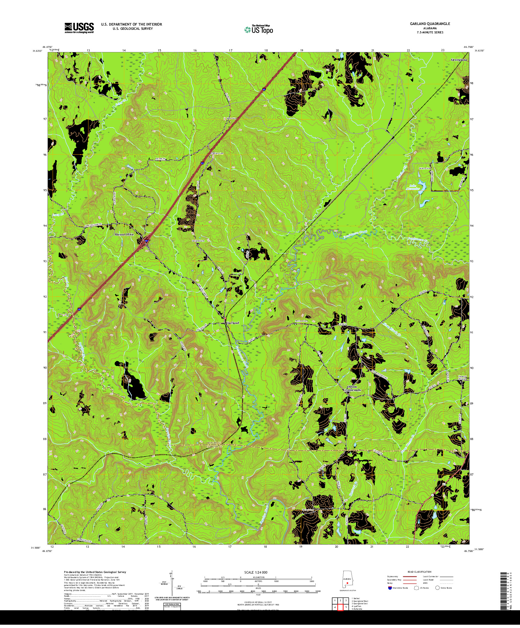 USGS US TOPO 7.5-MINUTE MAP FOR GARLAND, AL 2020